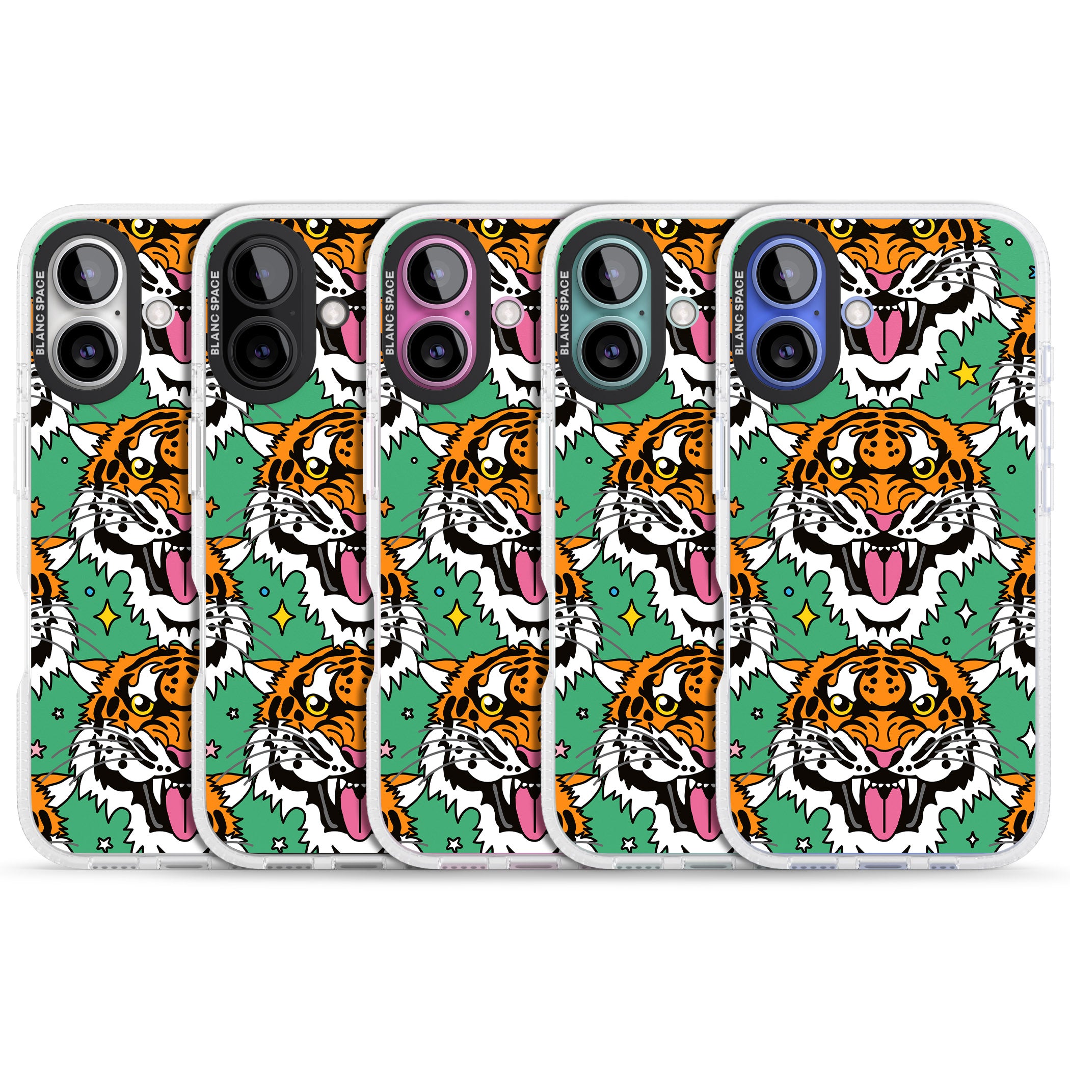 Fierce Jungle Tigers (Green) iPhone 16 / 16 Plus Clear Case Impact Air - Blanc Space