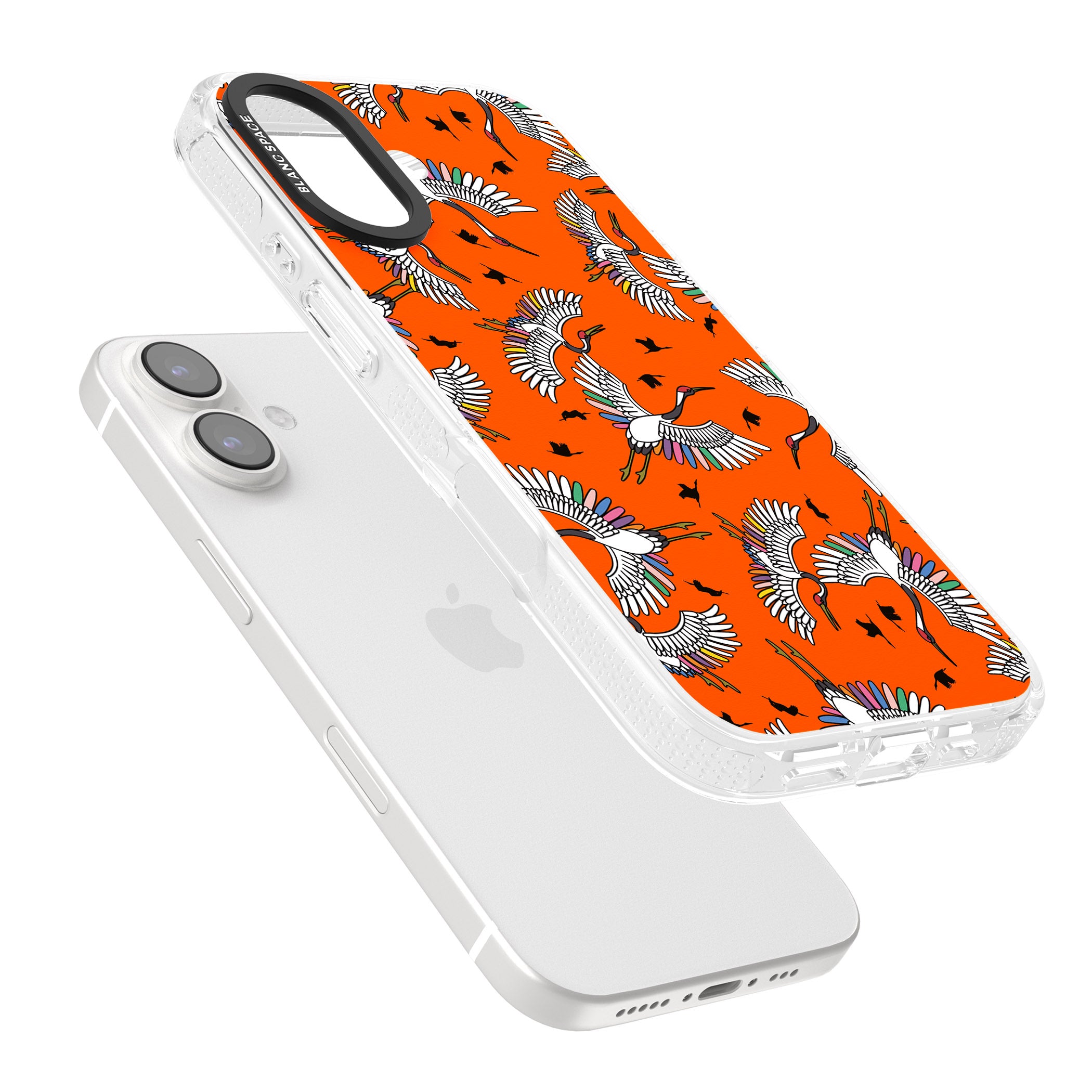 Colourful Crane Pattern (Orange) iPhone 16 / 16 Plus Clear Case Impact Air - Blanc Space