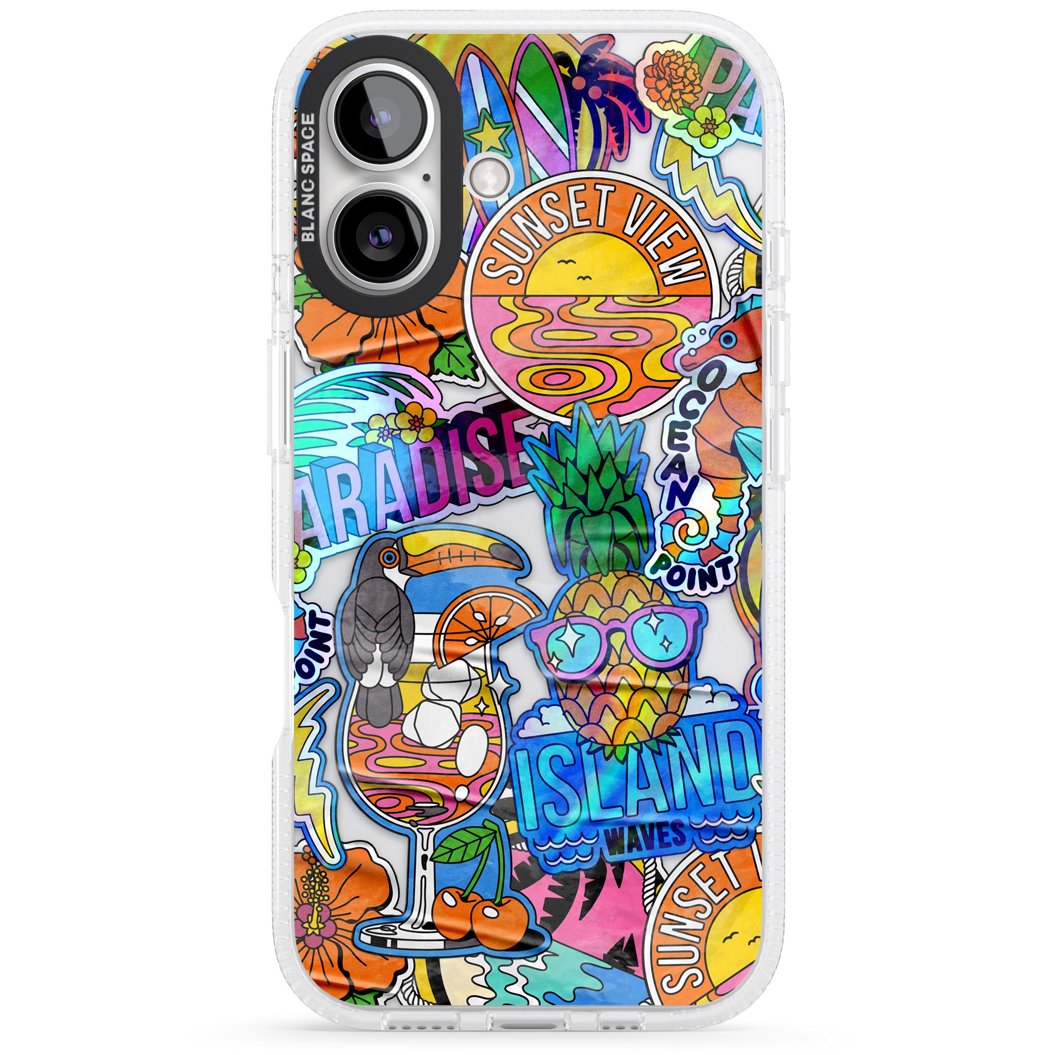 Tropical Vibes Collage iPhone 16 / 16 Plus Clear Case Impact Air - Blanc Space