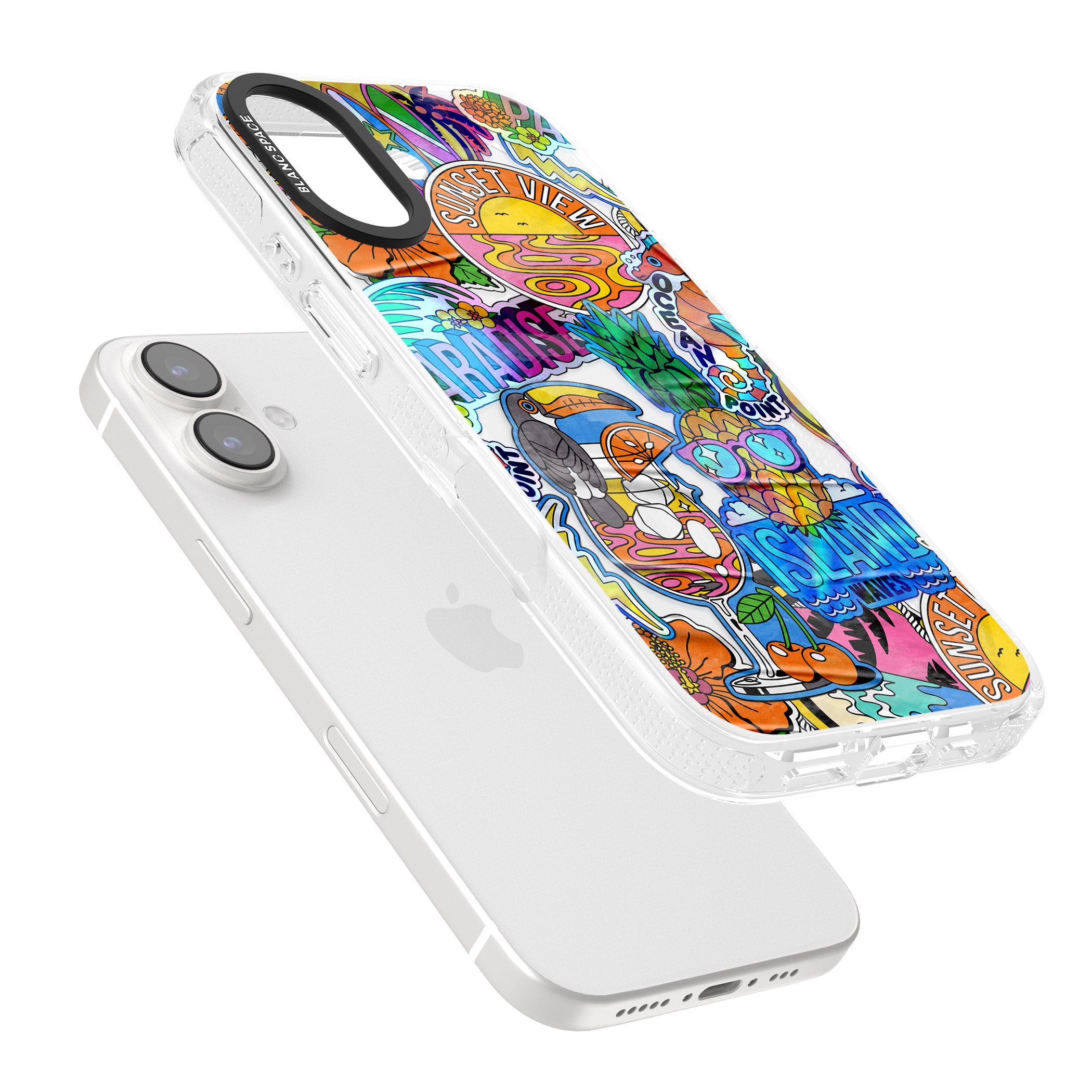 Tropical Vibes Collage iPhone 16 / 16 Plus Clear Case Impact Air - Blanc Space