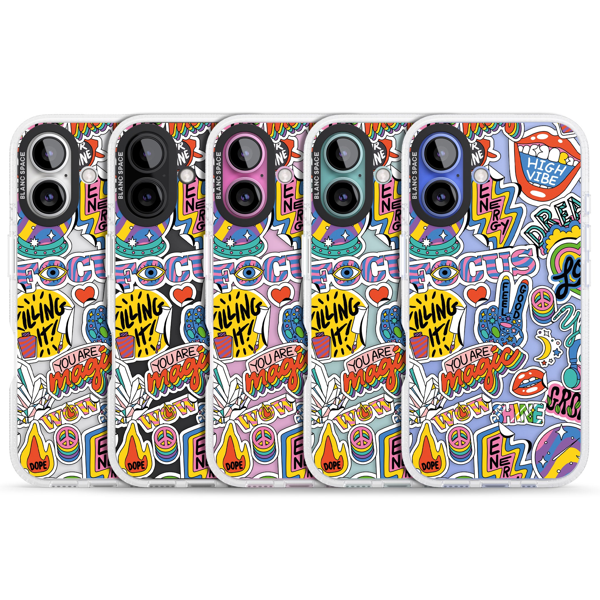 Magic Sticker Collage iPhone 16 / 16 Plus Clear Case Impact Air - Blanc Space