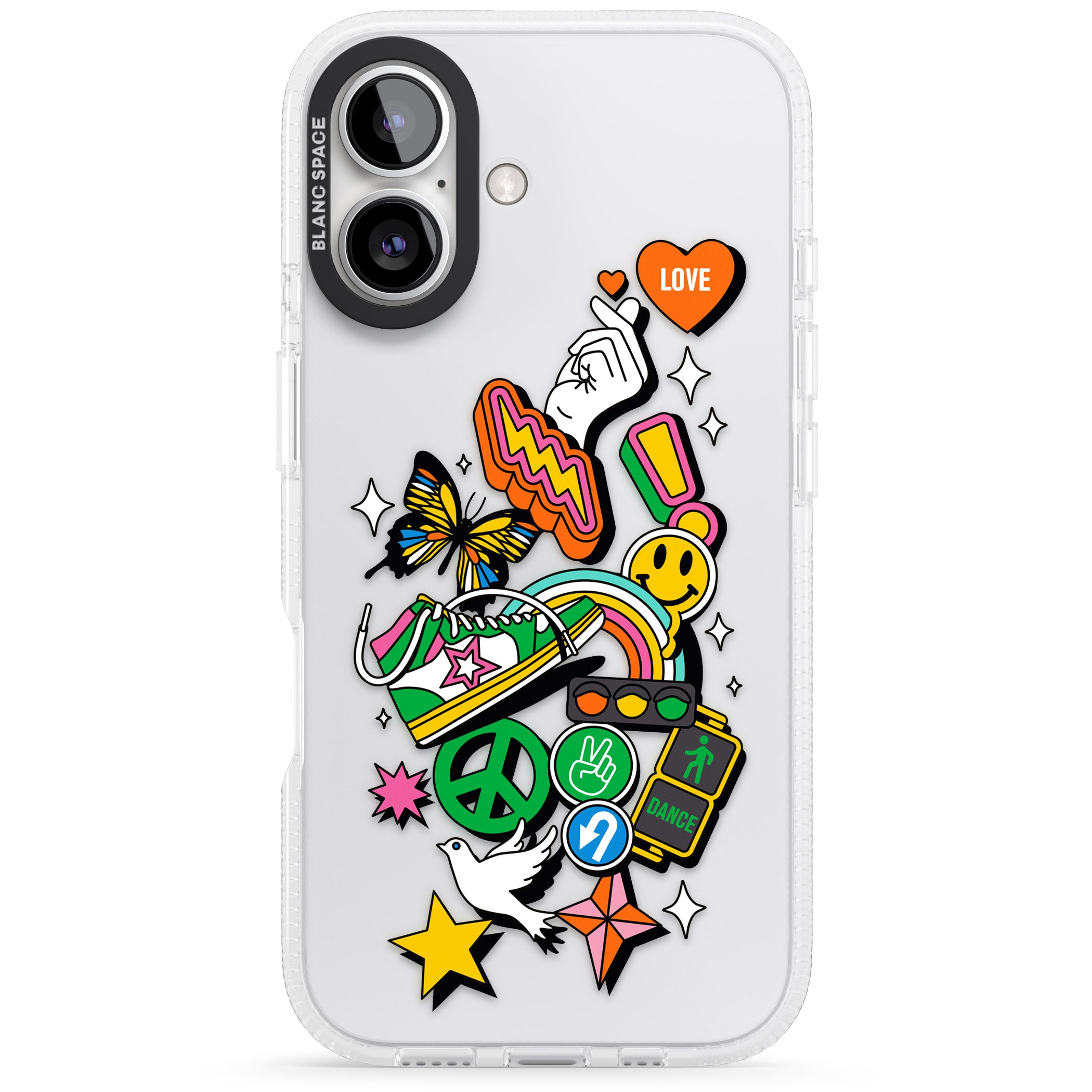 Nostalgic Sticker Collage iPhone 16 / 16 Plus Clear Case Impact Air - Blanc Space