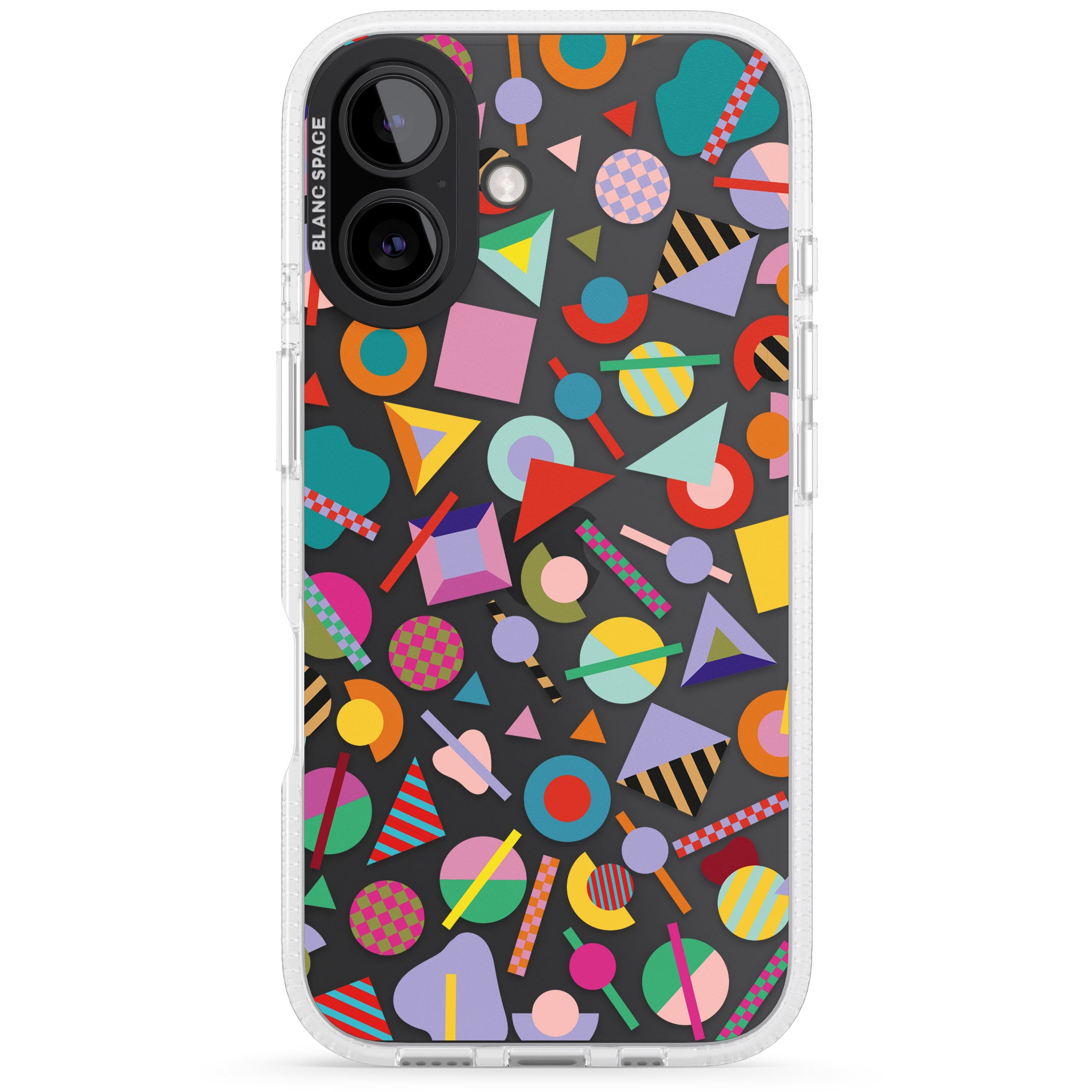 Retro Carnival Shapes iPhone 16 / 16 Plus Clear Case Impact Air - Blanc Space