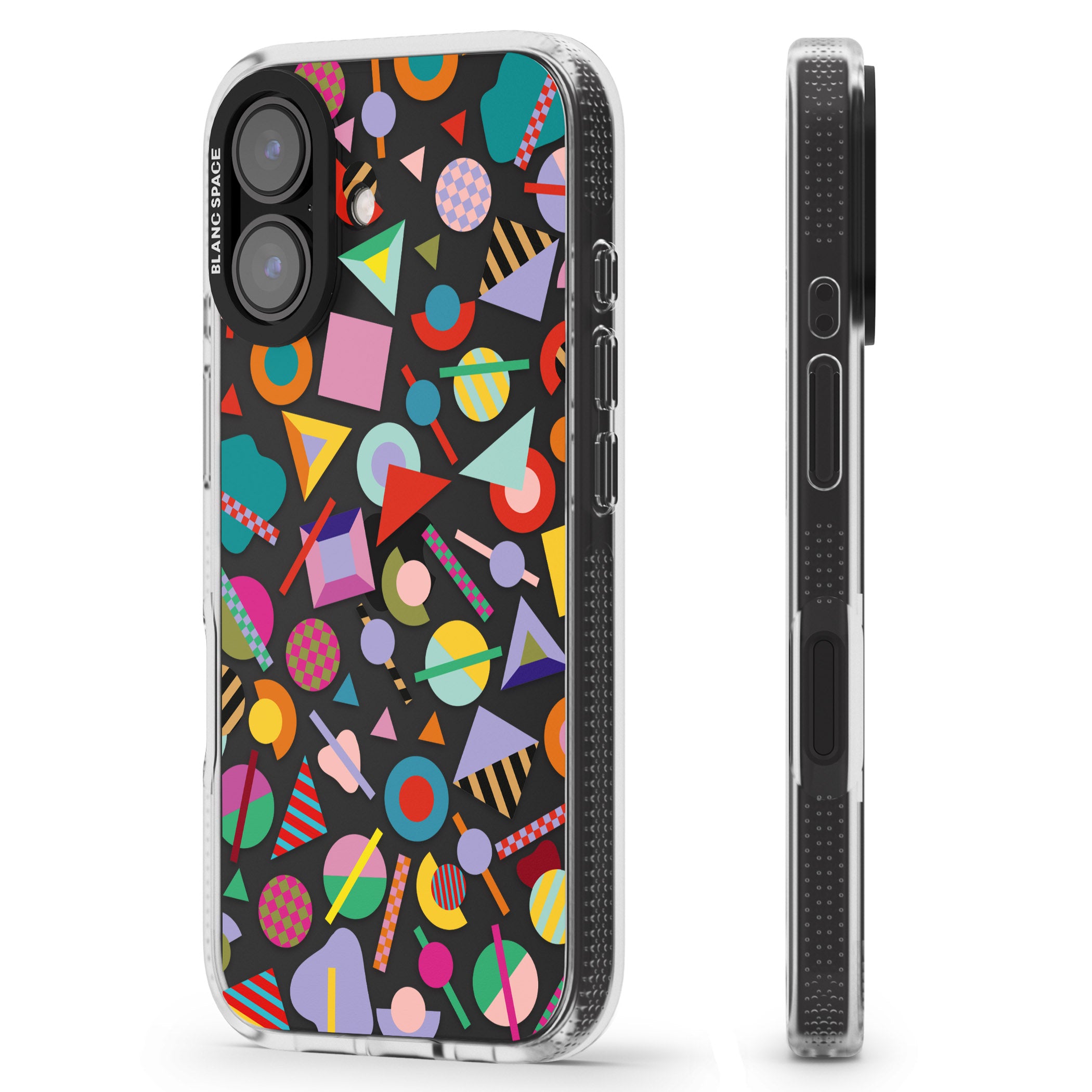 Retro Carnival Shapes iPhone 16 / 16 Plus Clear Case Impact Air - Blanc Space