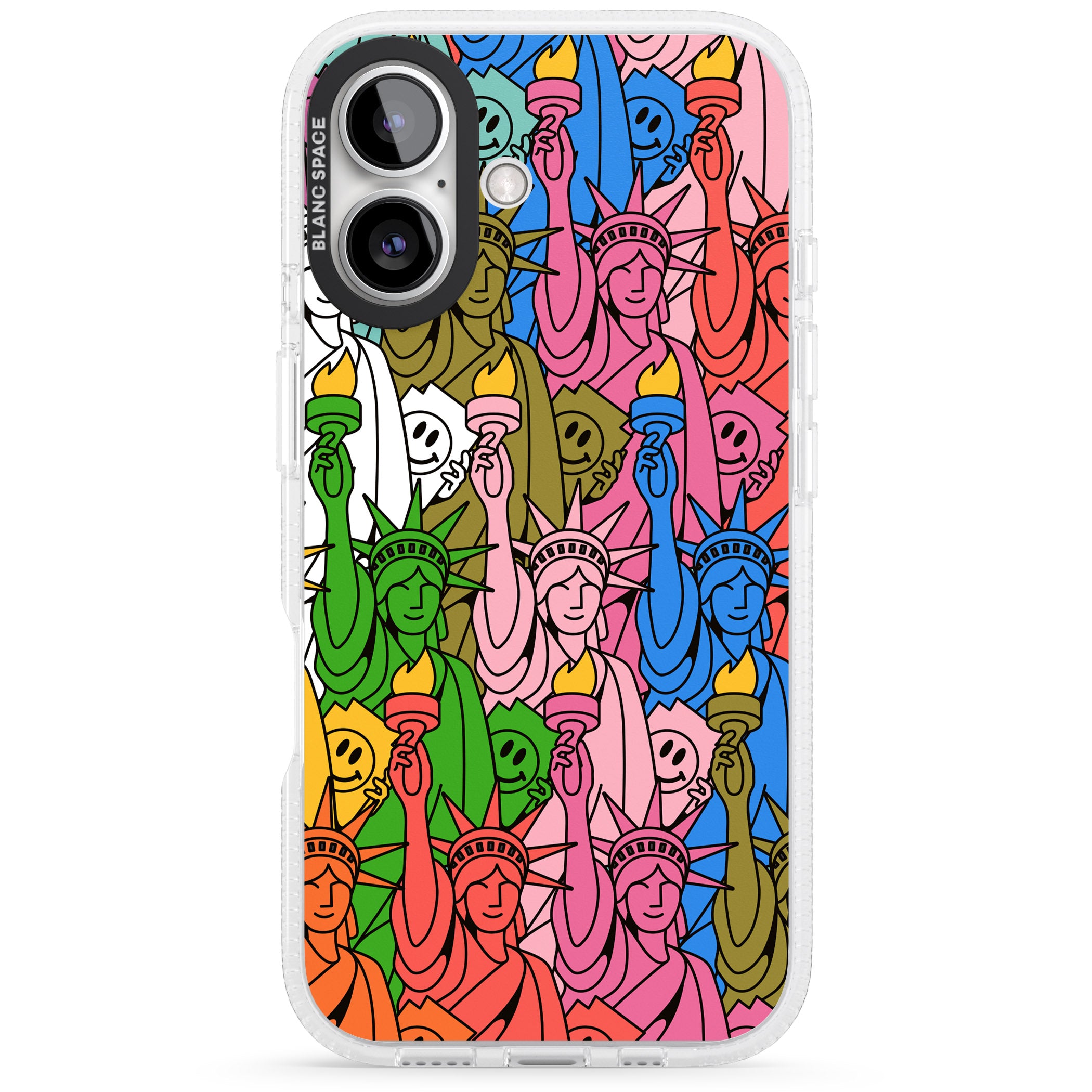 Multicolour Liberty Pattern iPhone 16 / 16 Plus Clear Case Impact Air - Blanc Space