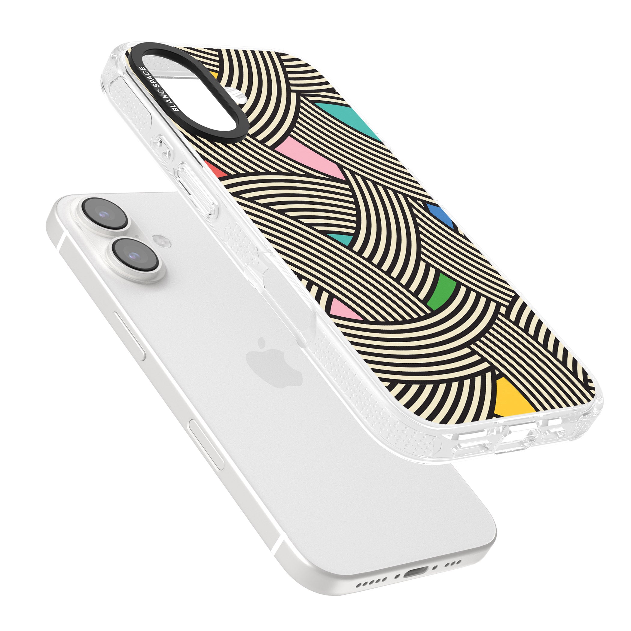 Multicolour Optic Waves iPhone 16 / 16 Plus Clear Case Impact Air - Blanc Space
