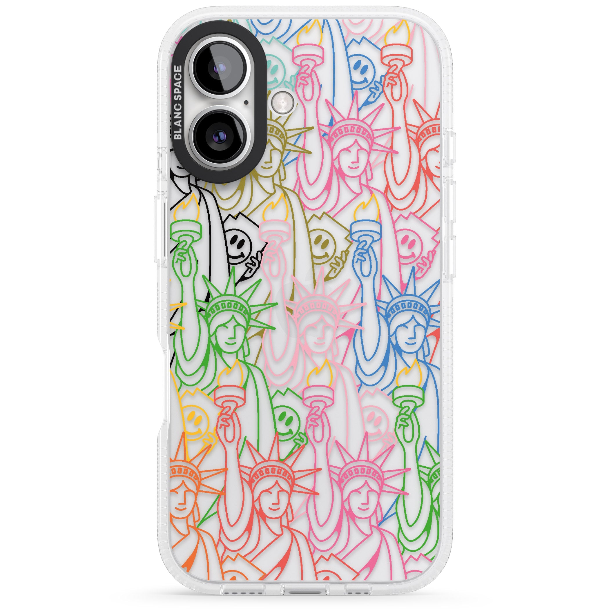 Multicolour Liberty Line Pattern iPhone 16 / 16 Plus Clear Case Impact Air - Blanc Space