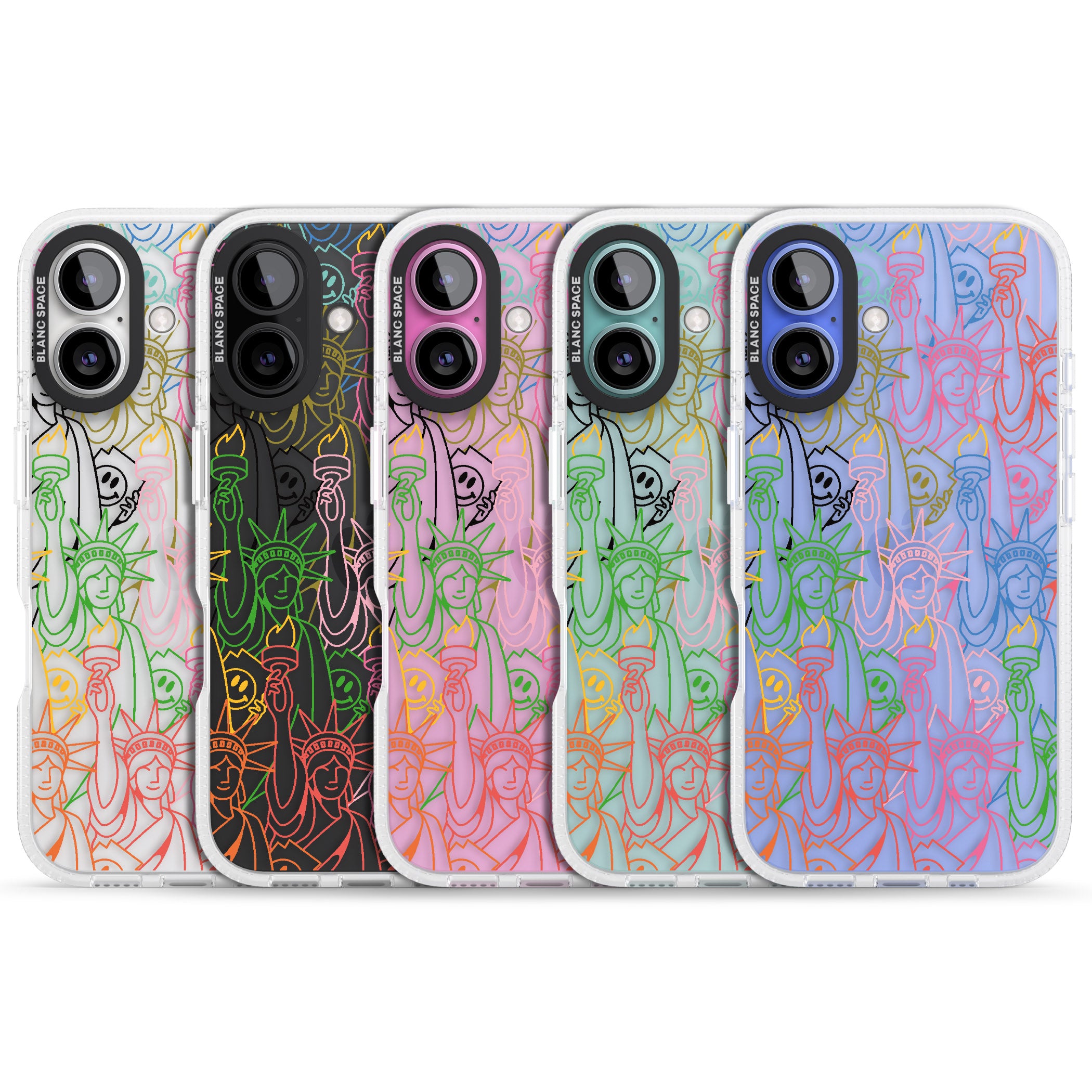 Multicolour Liberty Line Pattern iPhone 16 / 16 Plus Clear Case Impact Air - Blanc Space