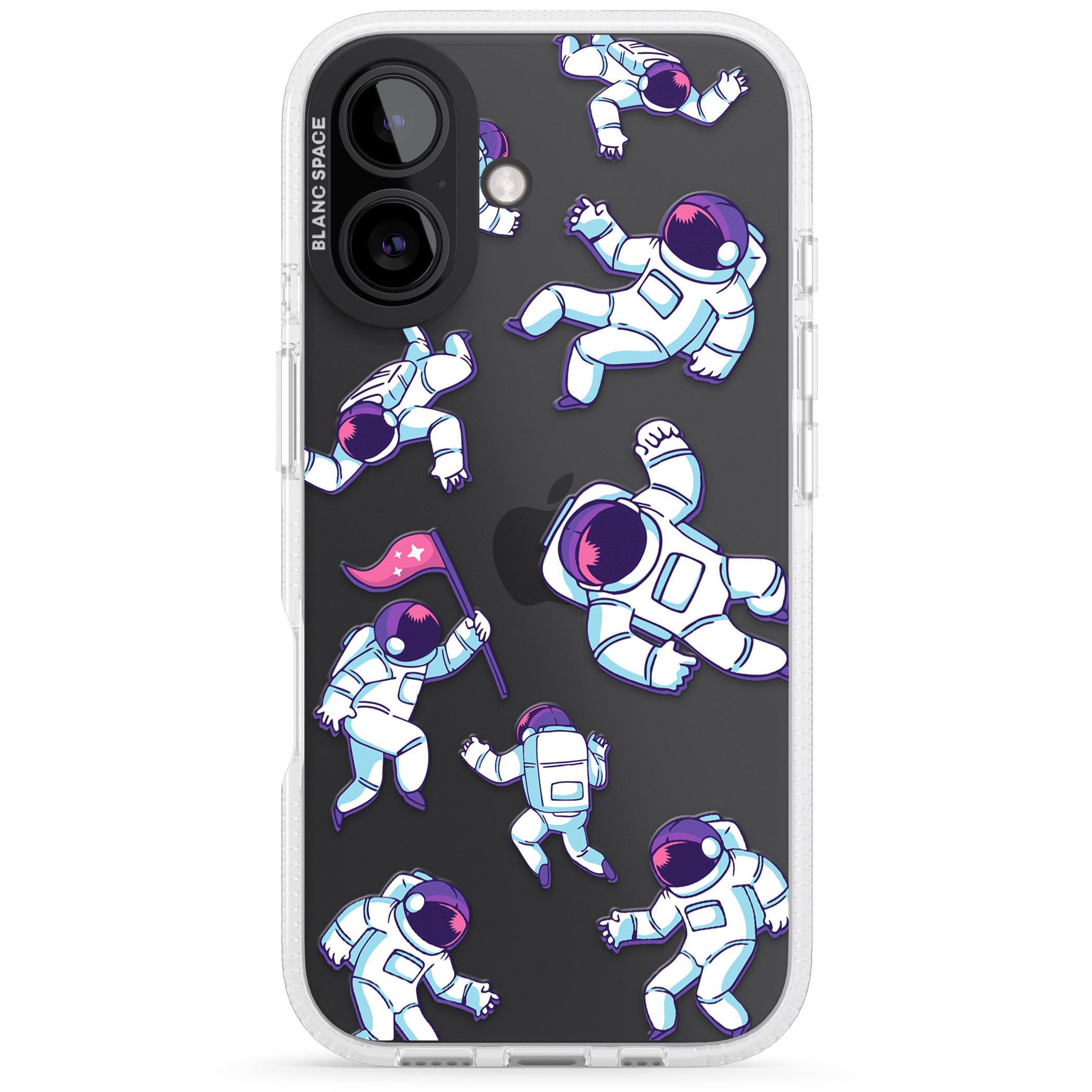 Astronaut Pattern iPhone 16 / 16 Plus Clear Case Impact Air - Blanc Space