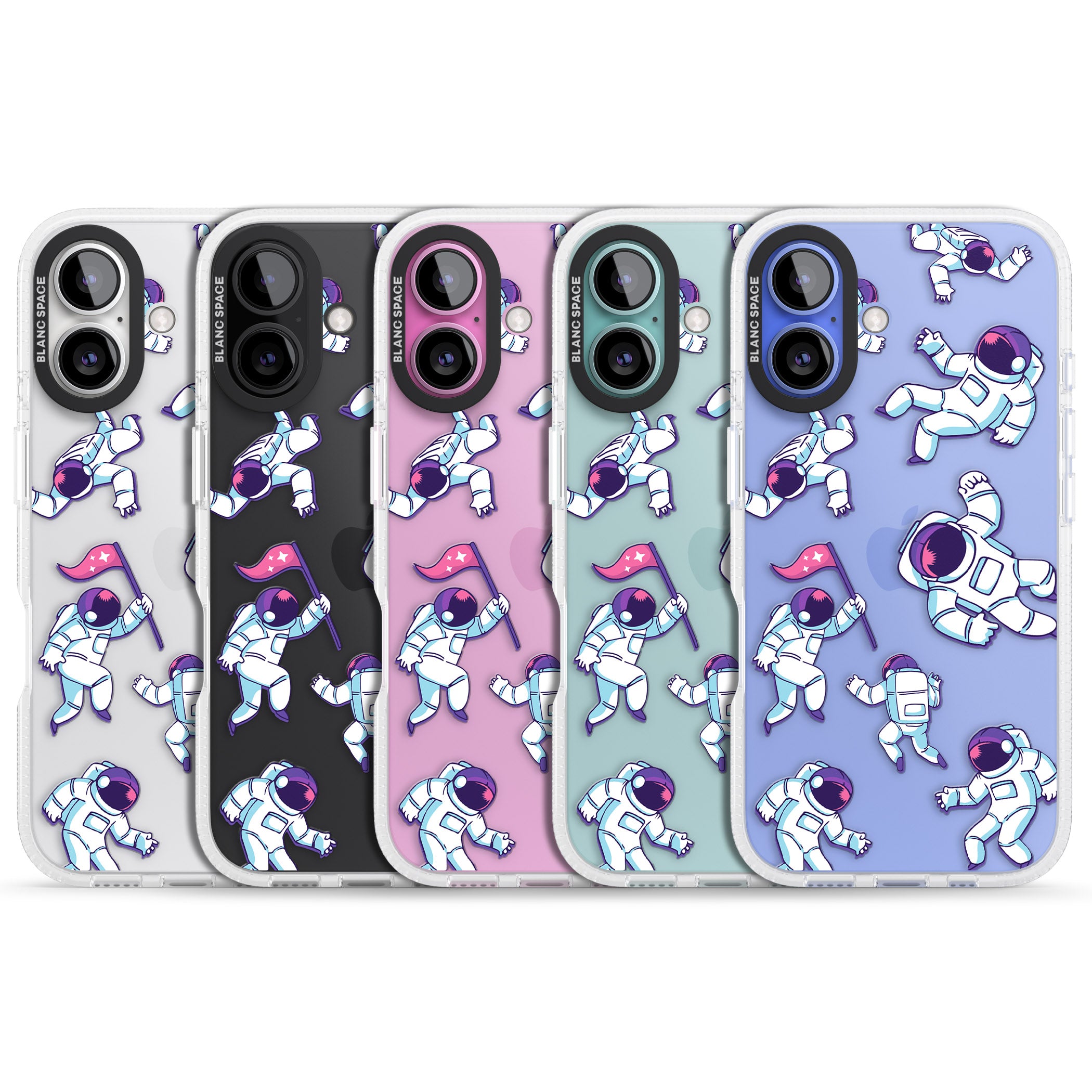 Astronaut Pattern iPhone 16 / 16 Plus Clear Case Impact Air - Blanc Space