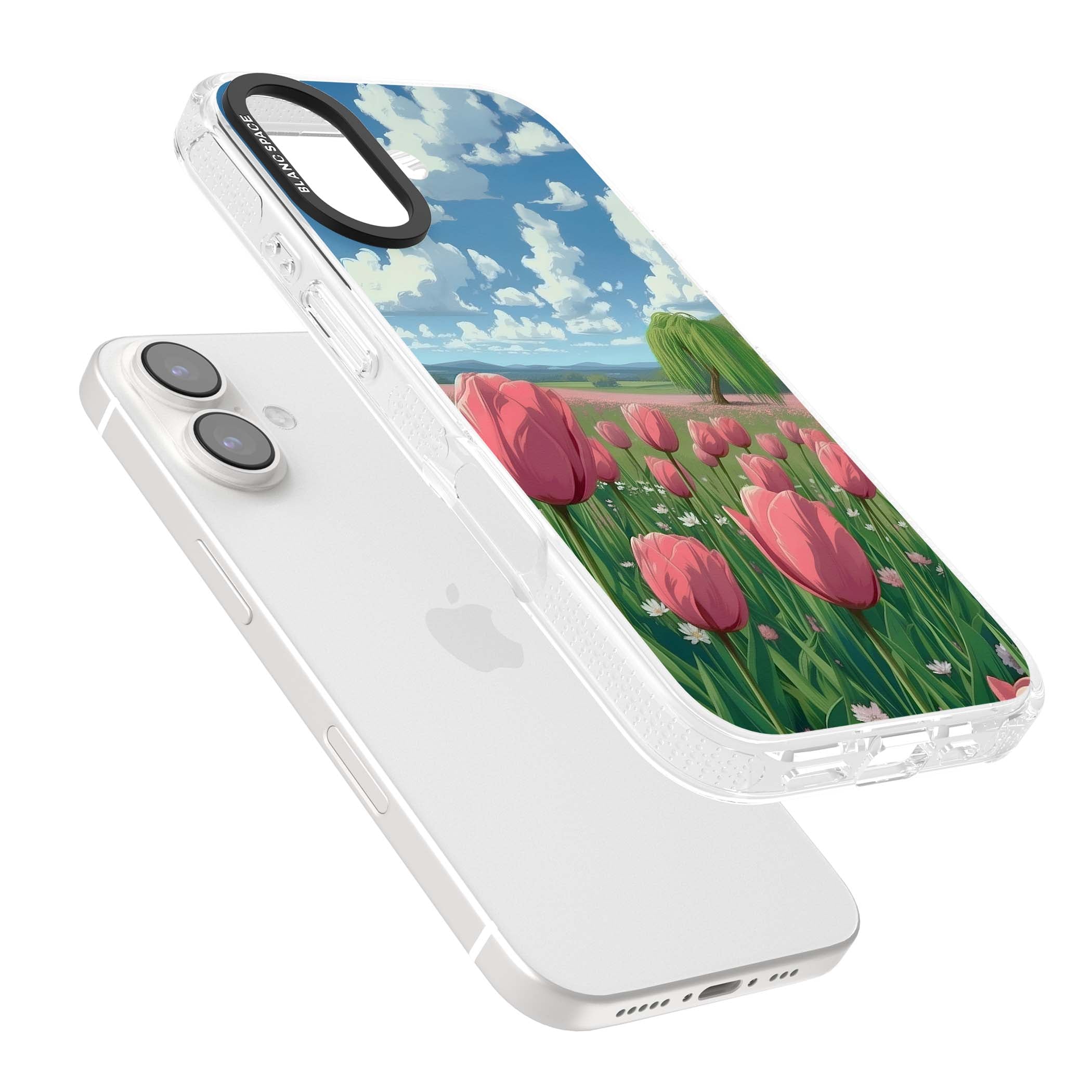 Willow By The Pink Tulips floral iPhone case | Clear Case Impact Air case for iPhone 16, iPhone 16 Plus