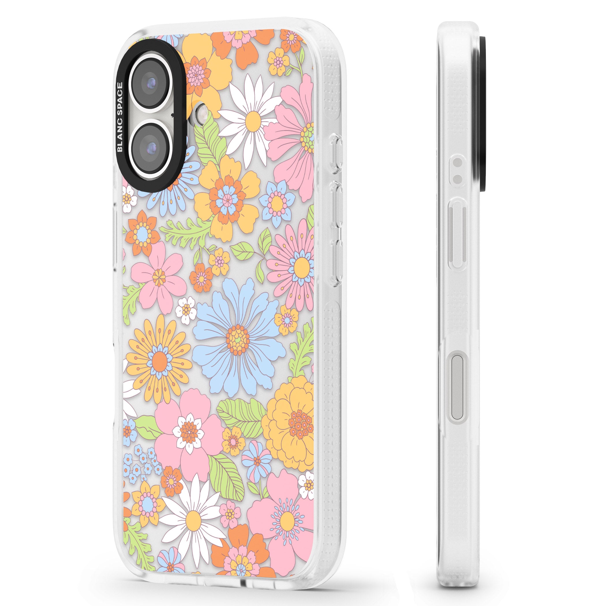 Pastel Flower Pattern iPhone 16 / 16 Plus Clear Case Impact Air - Blanc Space