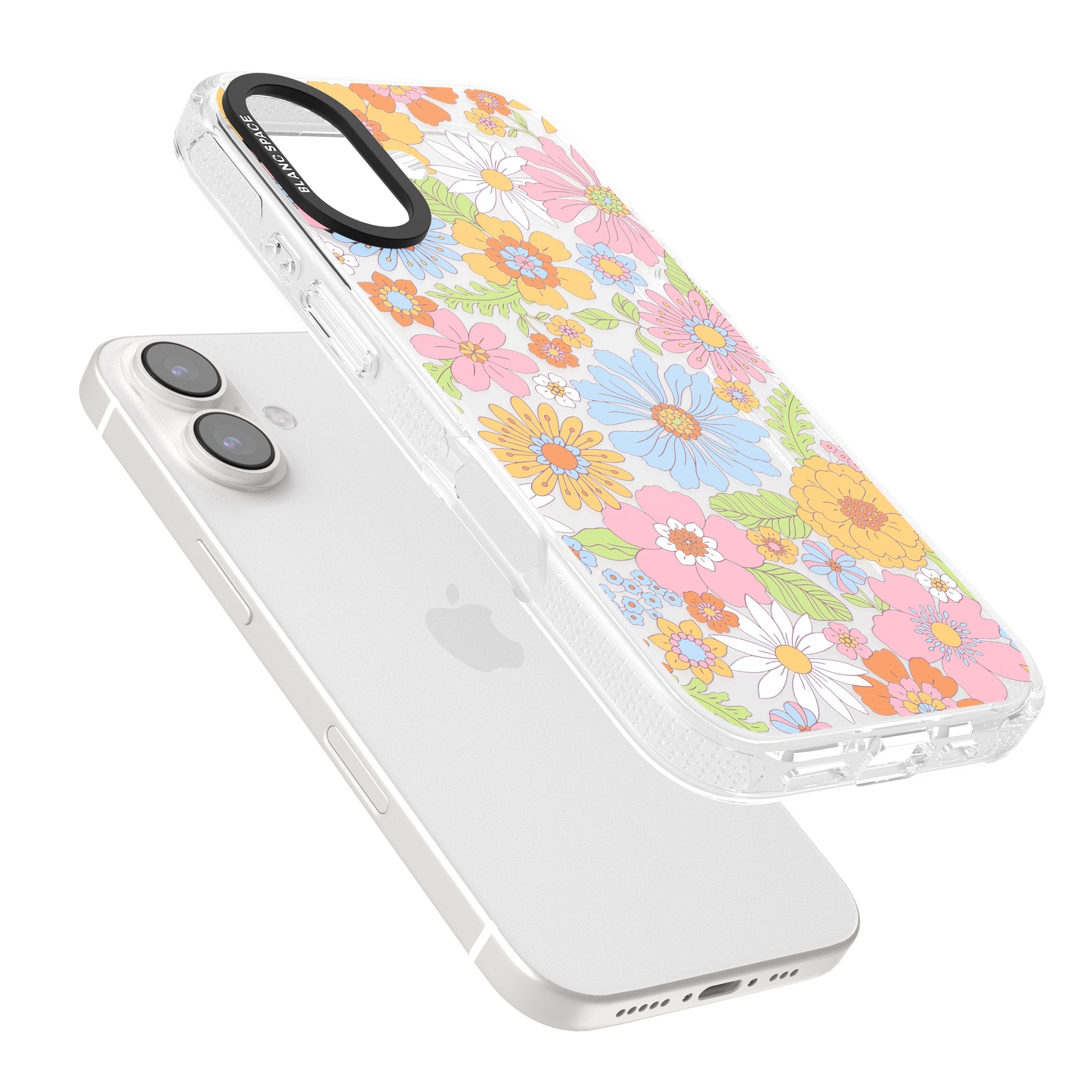 Pastel Flower Pattern iPhone 16 / 16 Plus Clear Case Impact Air - Blanc Space
