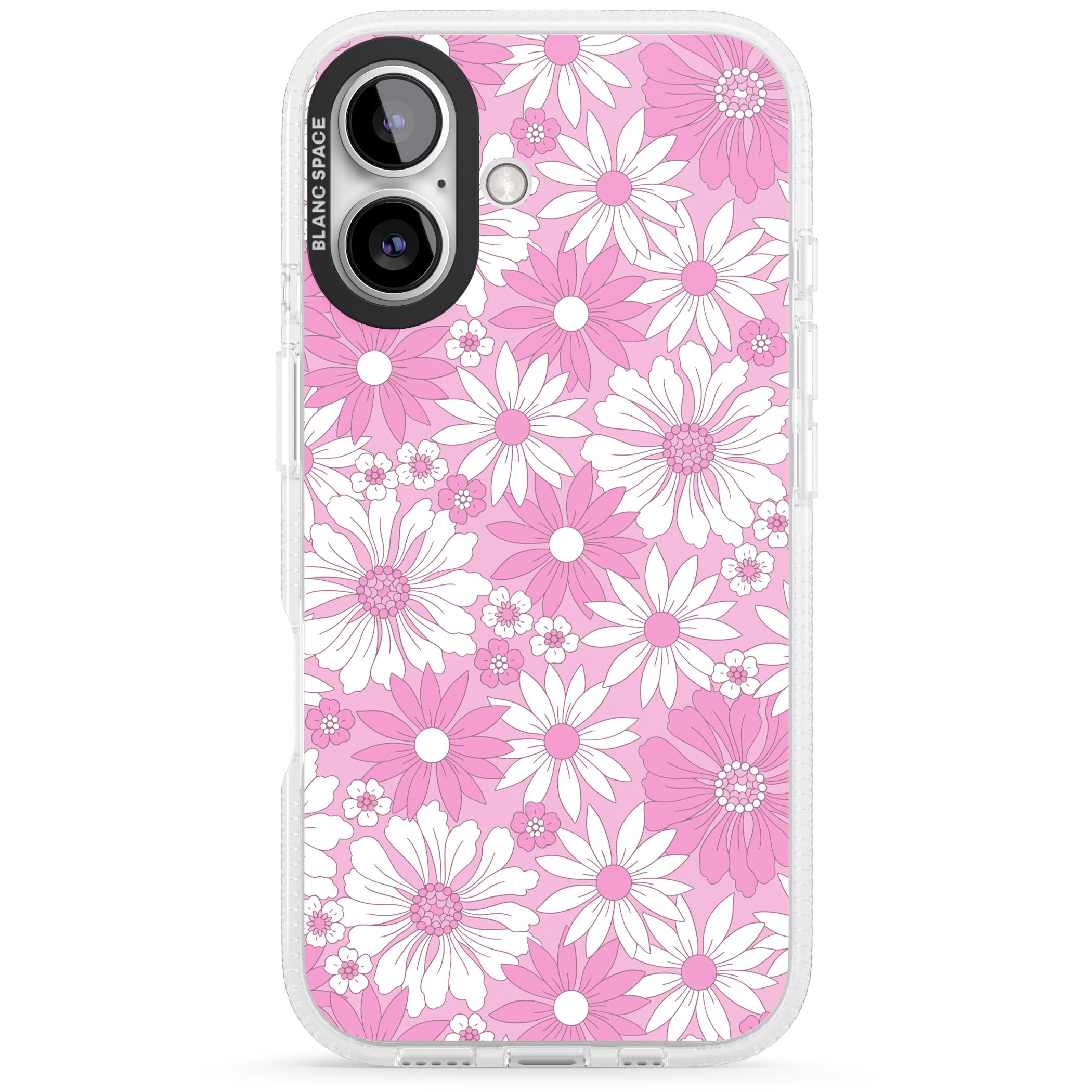 Pink & White Flowers iPhone 16 / 16 Plus Clear Case Impact Air - Blanc Space
