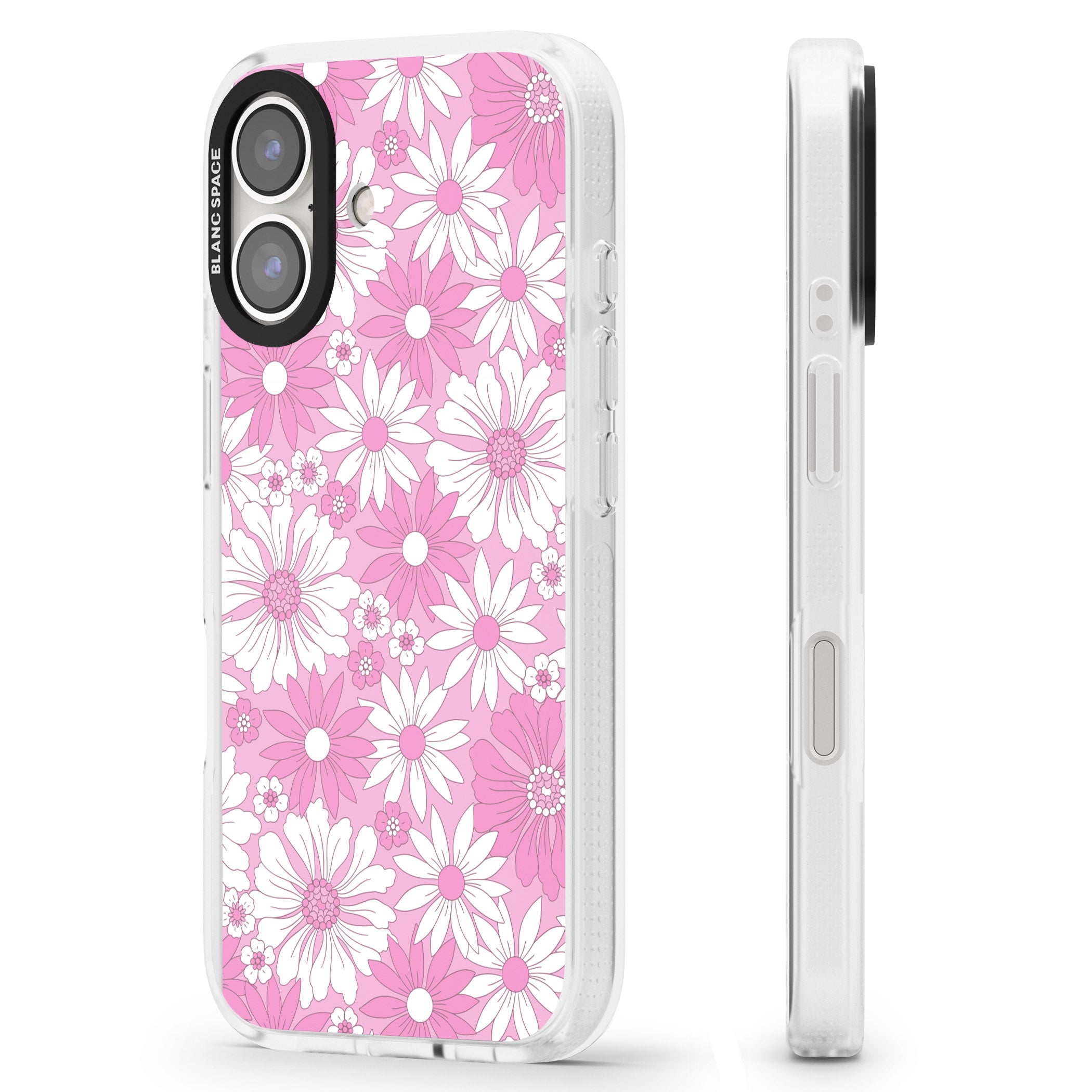 Pink & White Flowers iPhone 16 / 16 Plus Clear Case Impact Air - Blanc Space