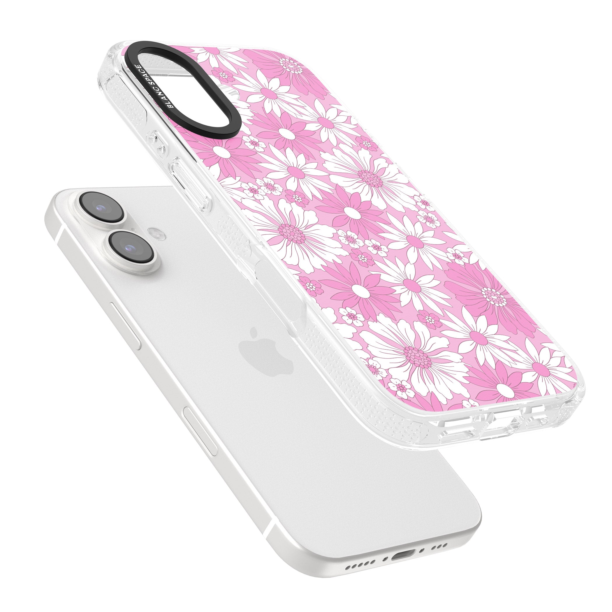 Pink & White Flowers iPhone 16 / 16 Plus Clear Case Impact Air - Blanc Space