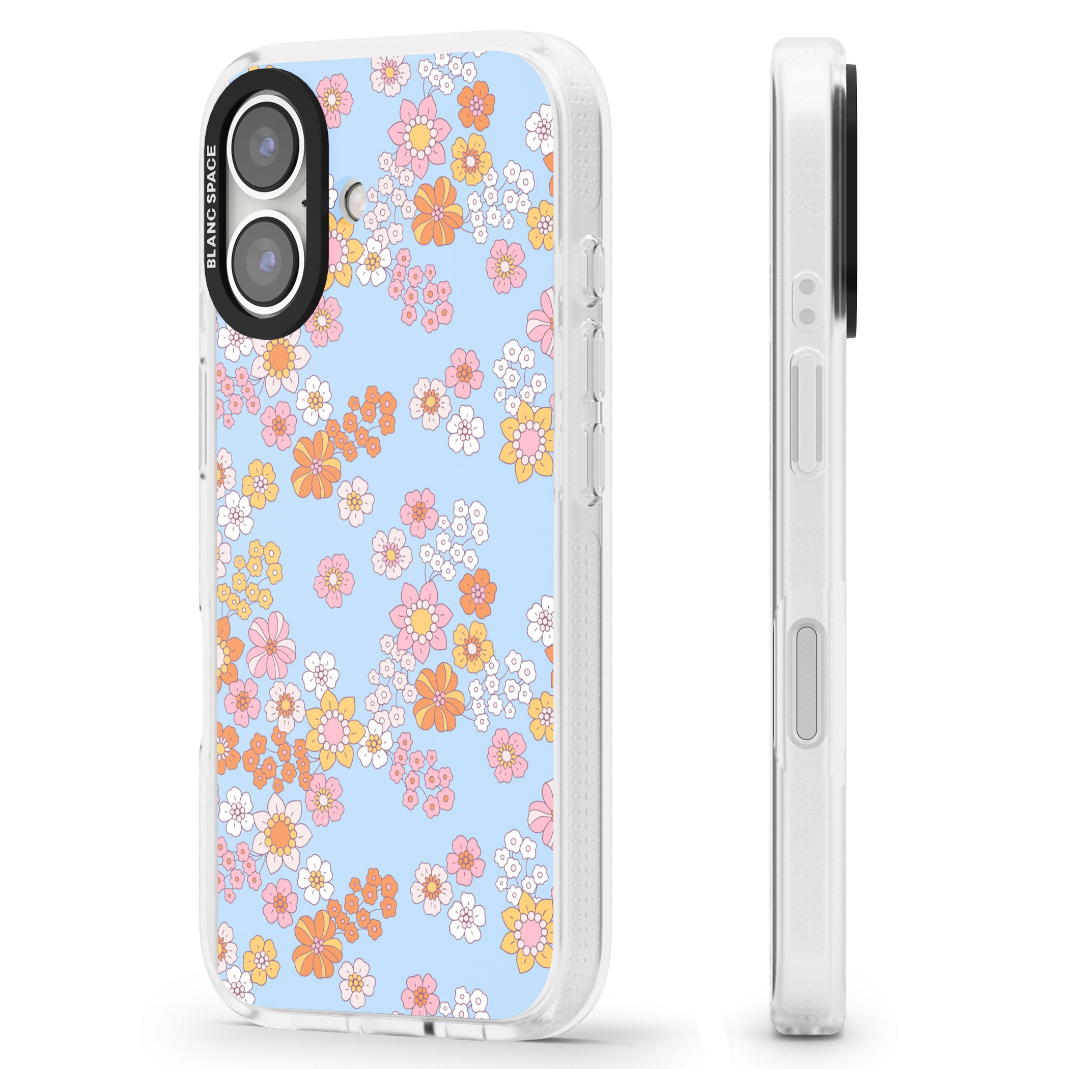 Lake Blue Flower Mix iPhone 16 / 16 Plus Clear Case Impact Air - Blanc Space