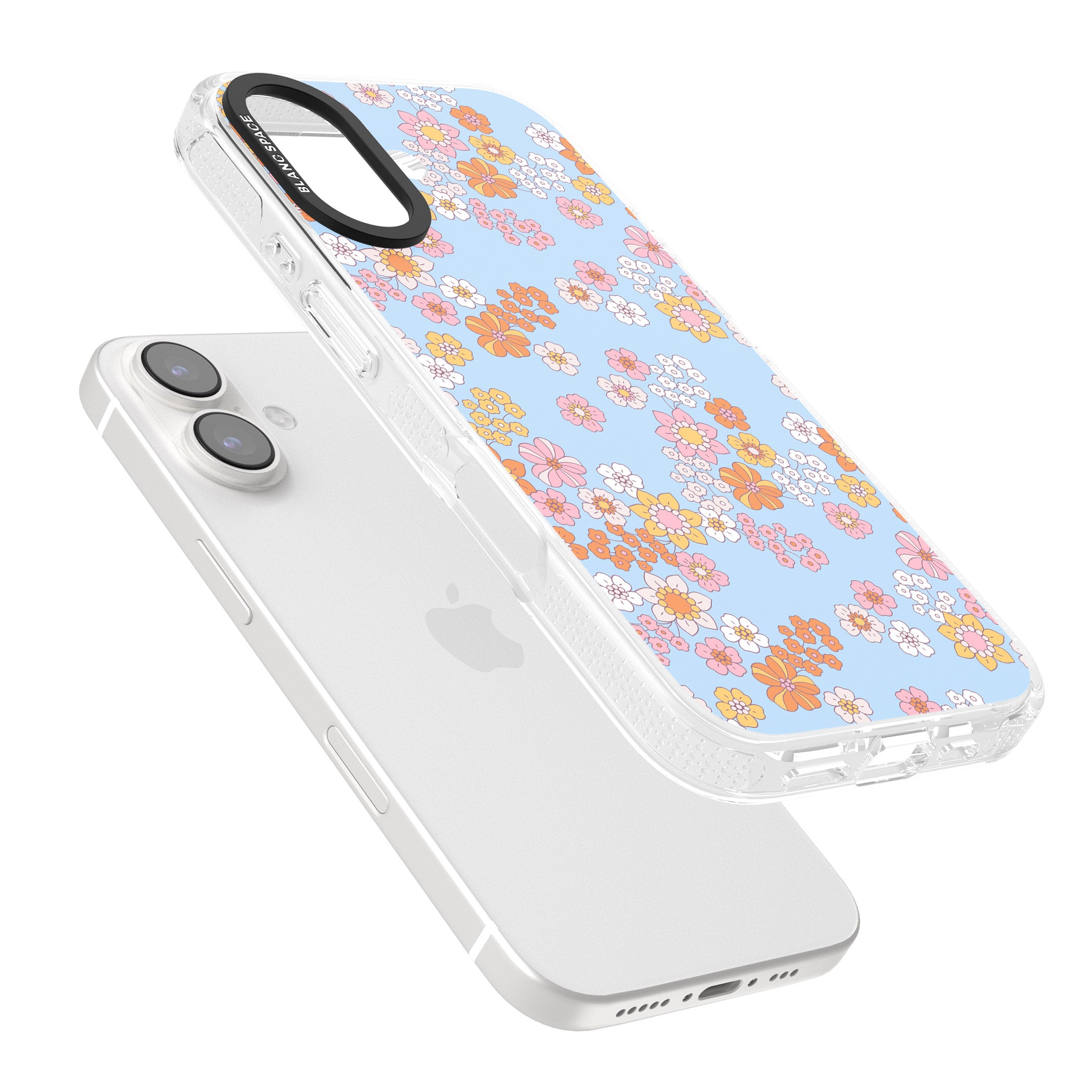 Lake Blue Flower Mix iPhone 16 / 16 Plus Clear Case Impact Air - Blanc Space