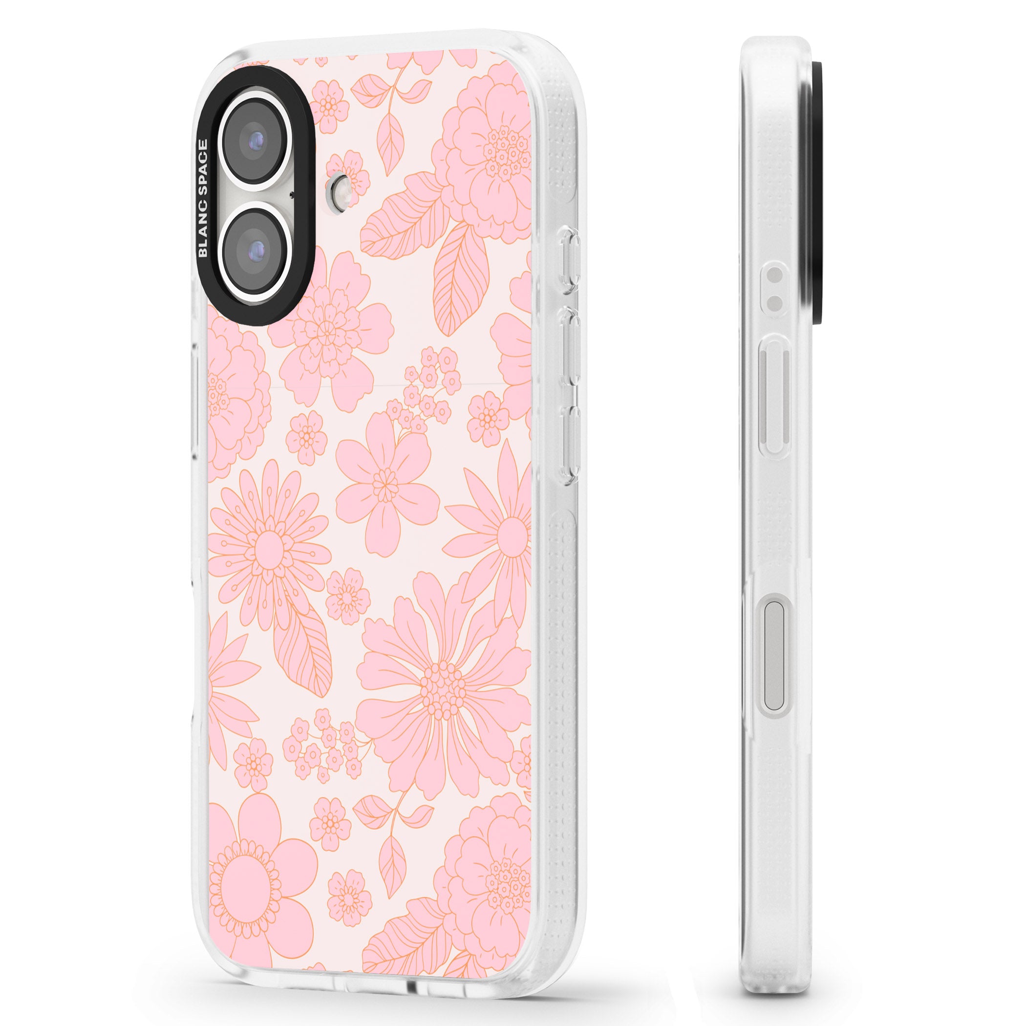 Gentle Pink Flowers iPhone 16 / 16 Plus Clear Case Impact Air - Blanc Space
