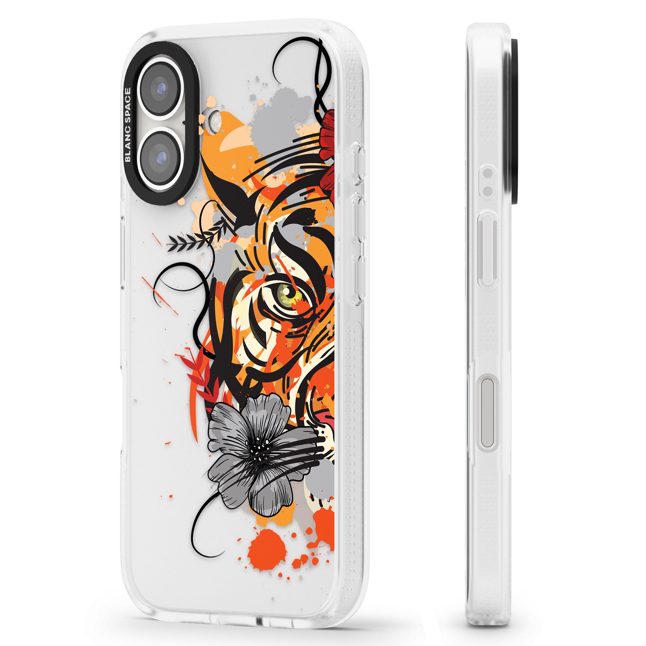 Sugar Skull Tiger iPhone 16 / 16 Plus Clear Case Impact Air - Blanc Space