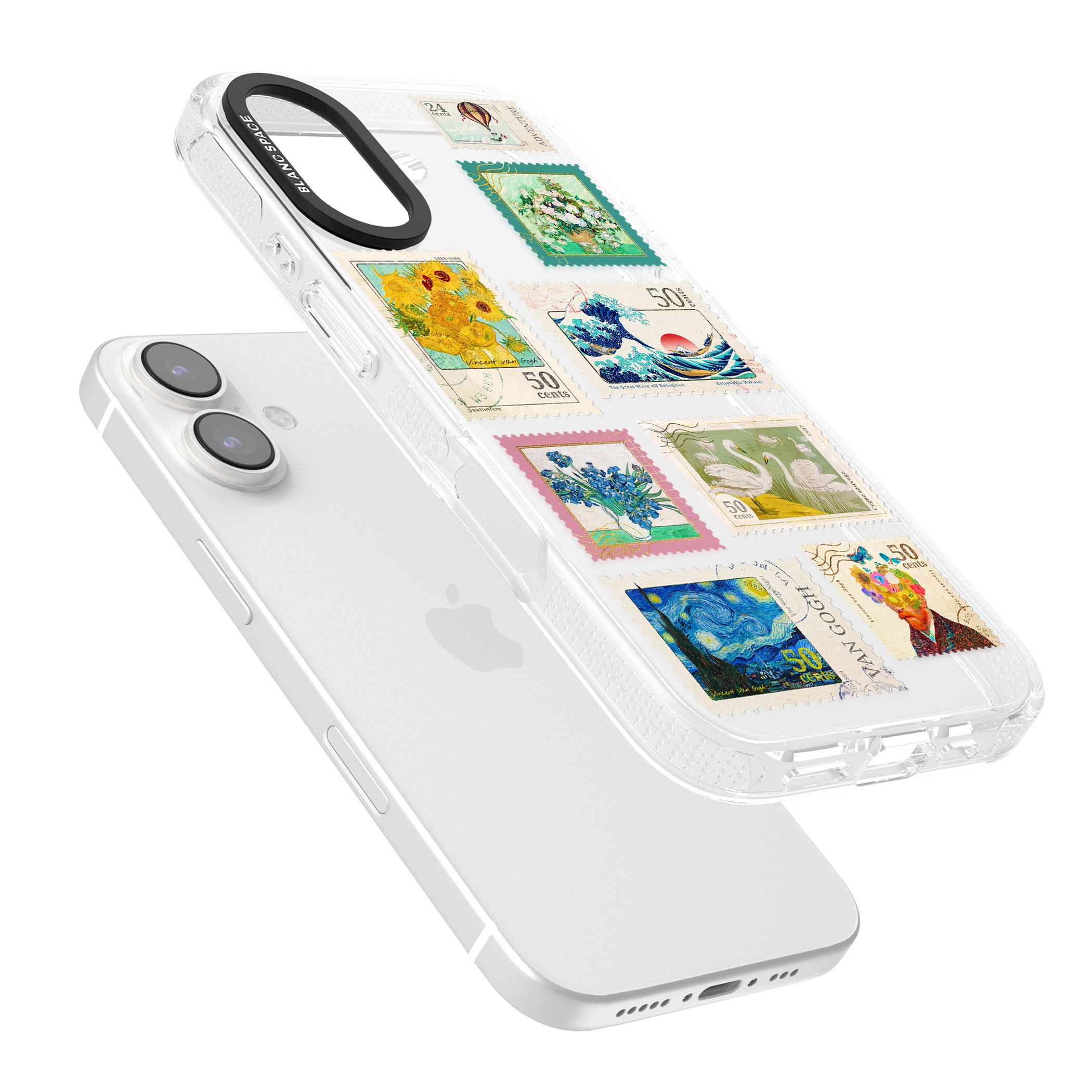 Vintage Art Stamps iPhone 16 / 16 Plus Clear Case Impact Air - Blanc Space