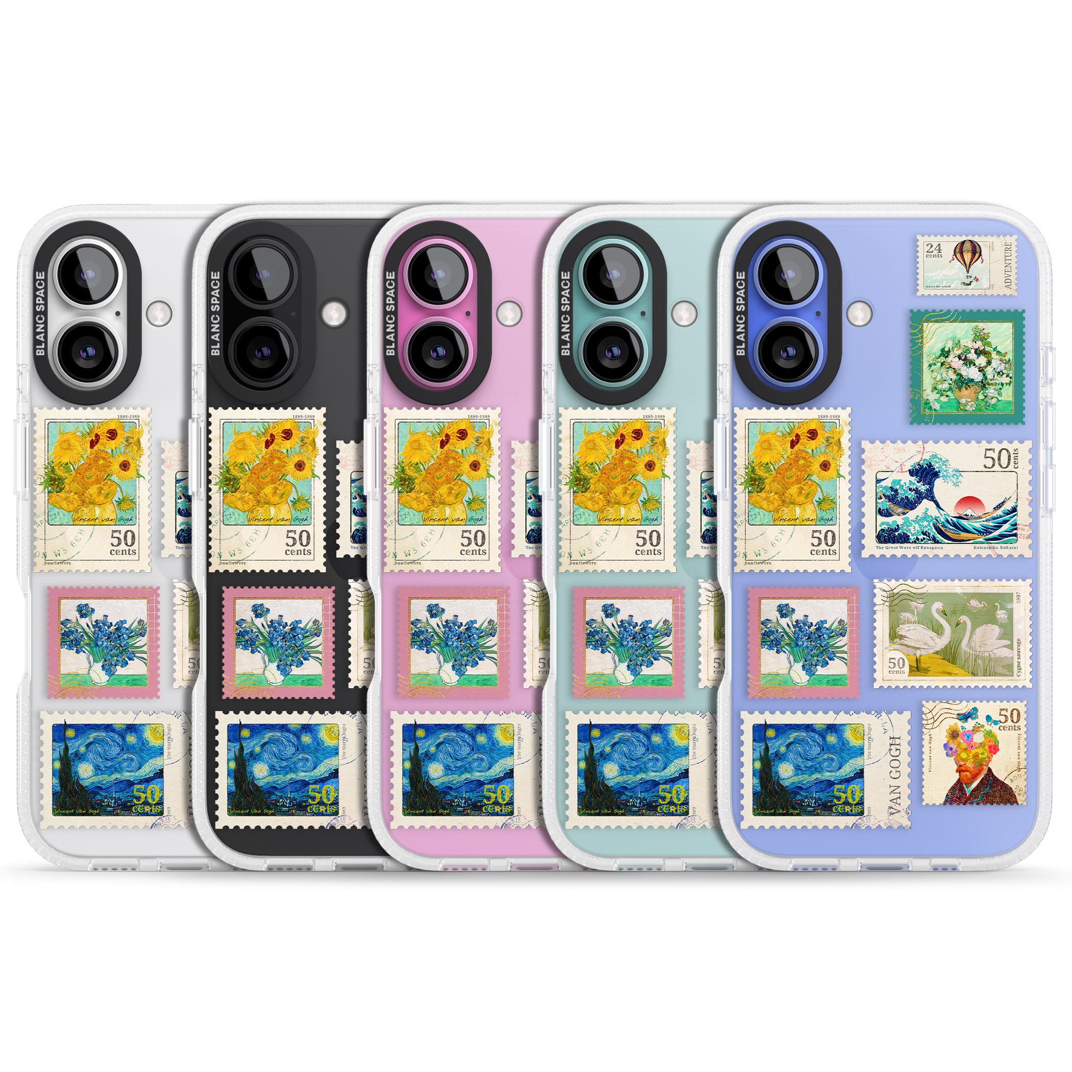 Vintage Art Stamps iPhone 16 / 16 Plus Clear Case Impact Air - Blanc Space