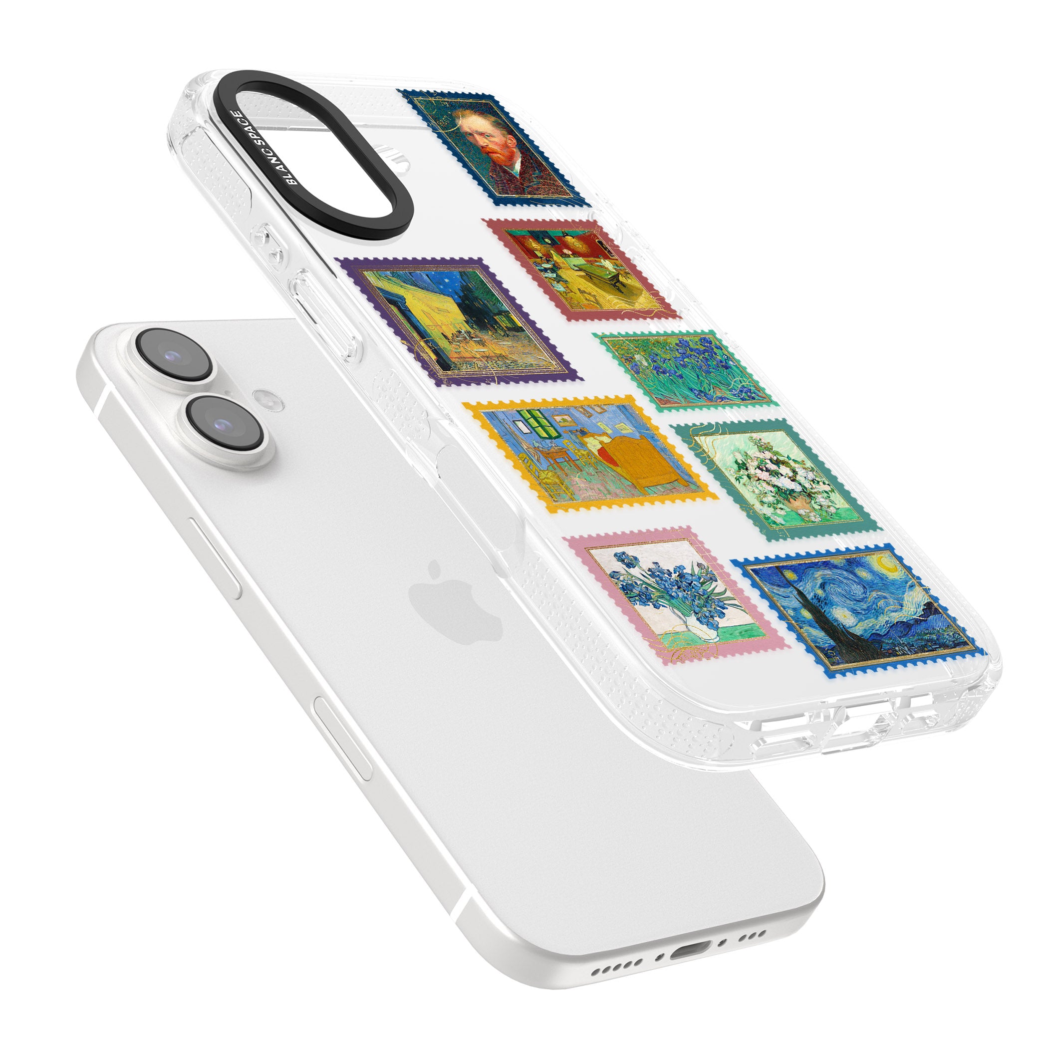 Colourful Vintage Art Stamps iPhone 16 / 16 Plus Clear Case Impact Air - Blanc Space