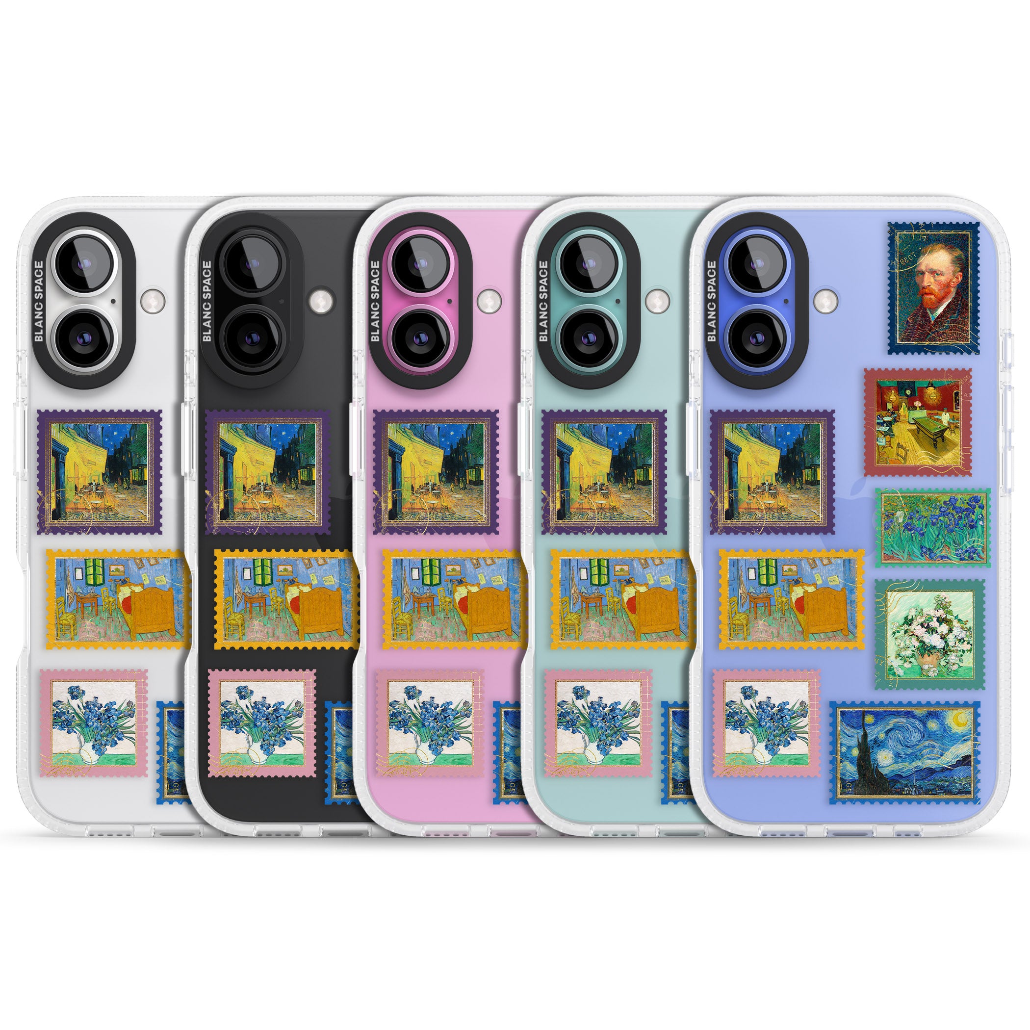 Colourful Vintage Art Stamps iPhone 16 / 16 Plus Clear Case Impact Air - Blanc Space