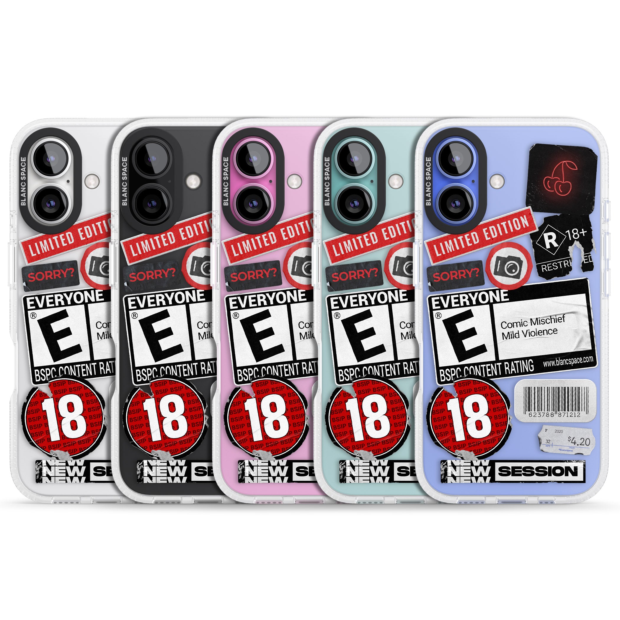 Rated 18+ Sticker Mix iPhone 16 / 16 Plus Clear Case Impact Air - Blanc Space