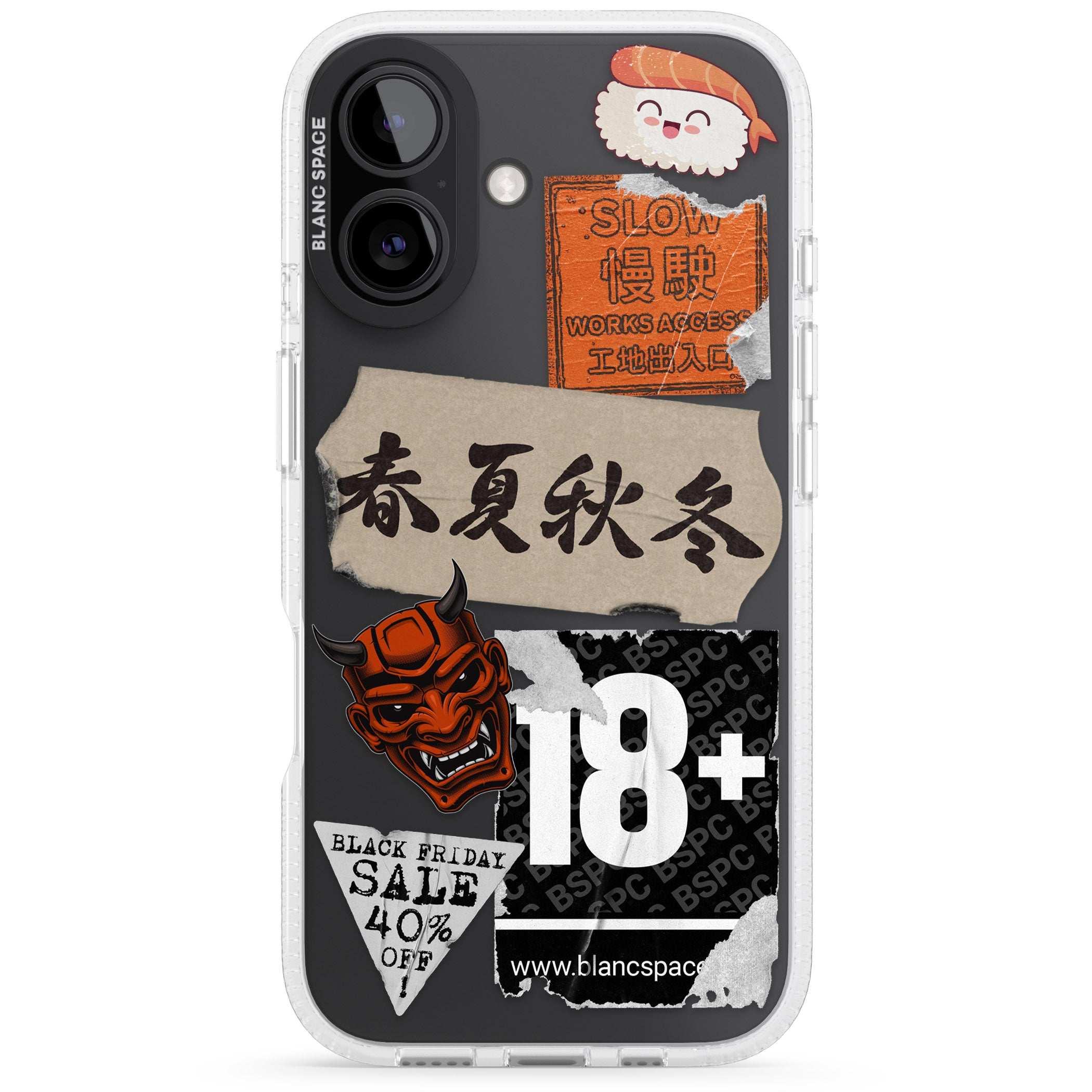 Asian Sticker Mix iPhone 16 / 16 Plus Clear Case Impact Air - Blanc Space