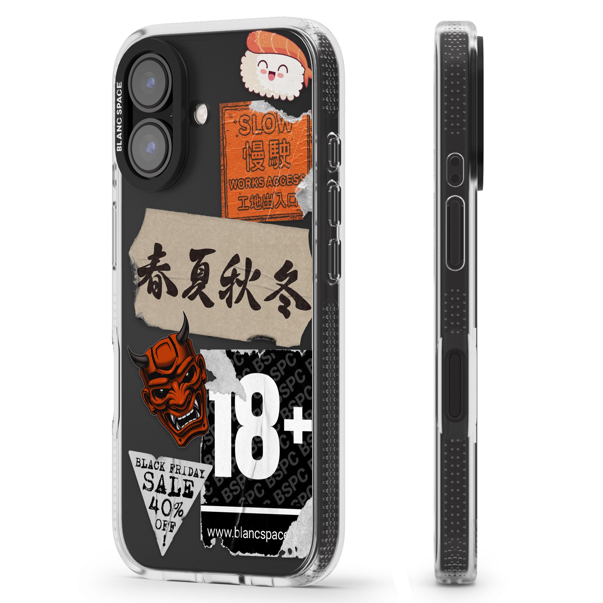 Asian Sticker Mix iPhone 16 / 16 Plus Clear Case Impact Air - Blanc Space