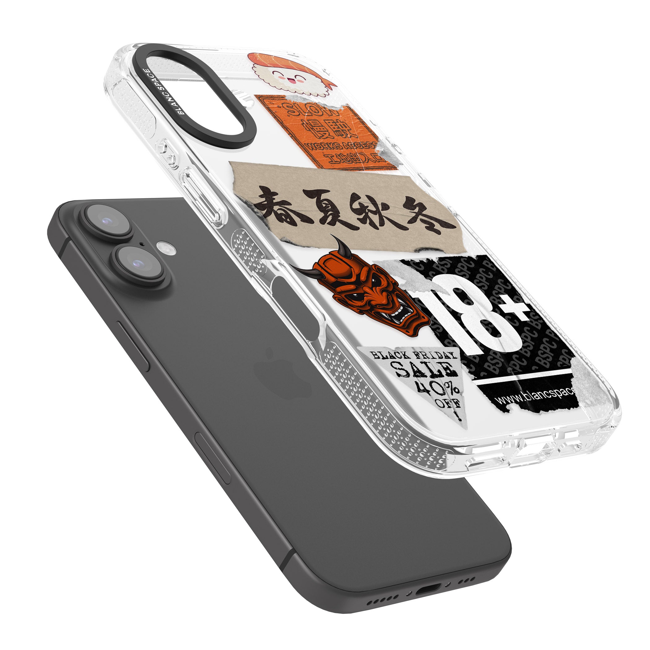 Asian Sticker Mix iPhone 16 / 16 Plus Clear Case Impact Air - Blanc Space