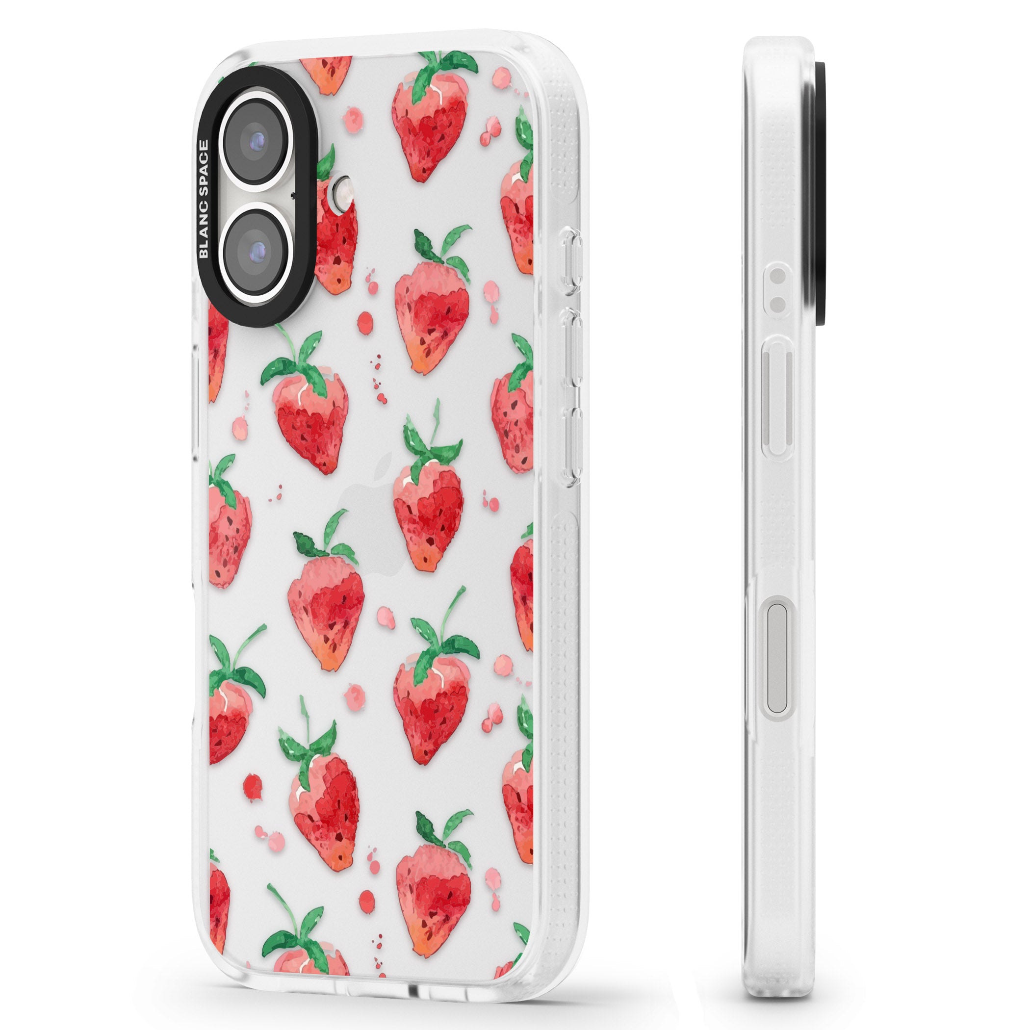 Strawberry Watercolour iPhone 16 / 16 Plus Clear Case Impact Air - Blanc Space