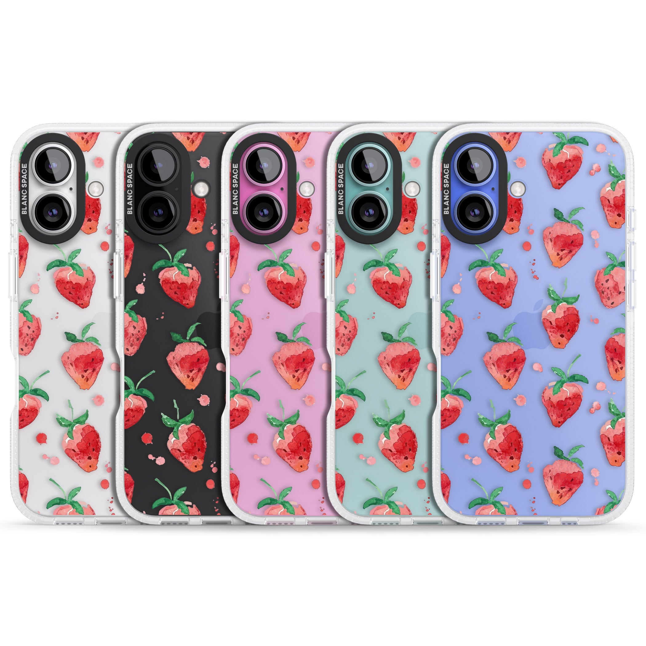 Strawberry Watercolour iPhone 16 / 16 Plus Clear Case Impact Air - Blanc Space