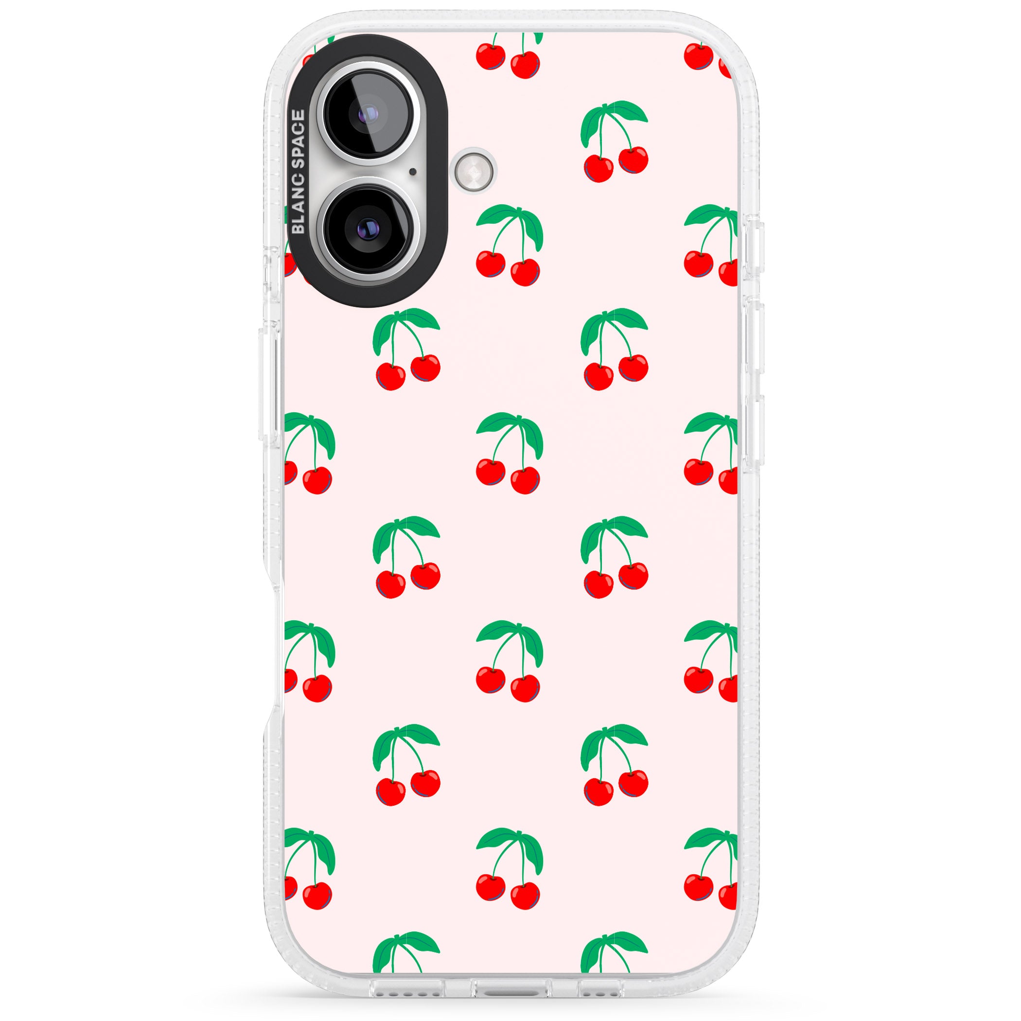 Cute Cherry Pattern iPhone 16 / 16 Plus Clear Case Impact Air - Blanc Space