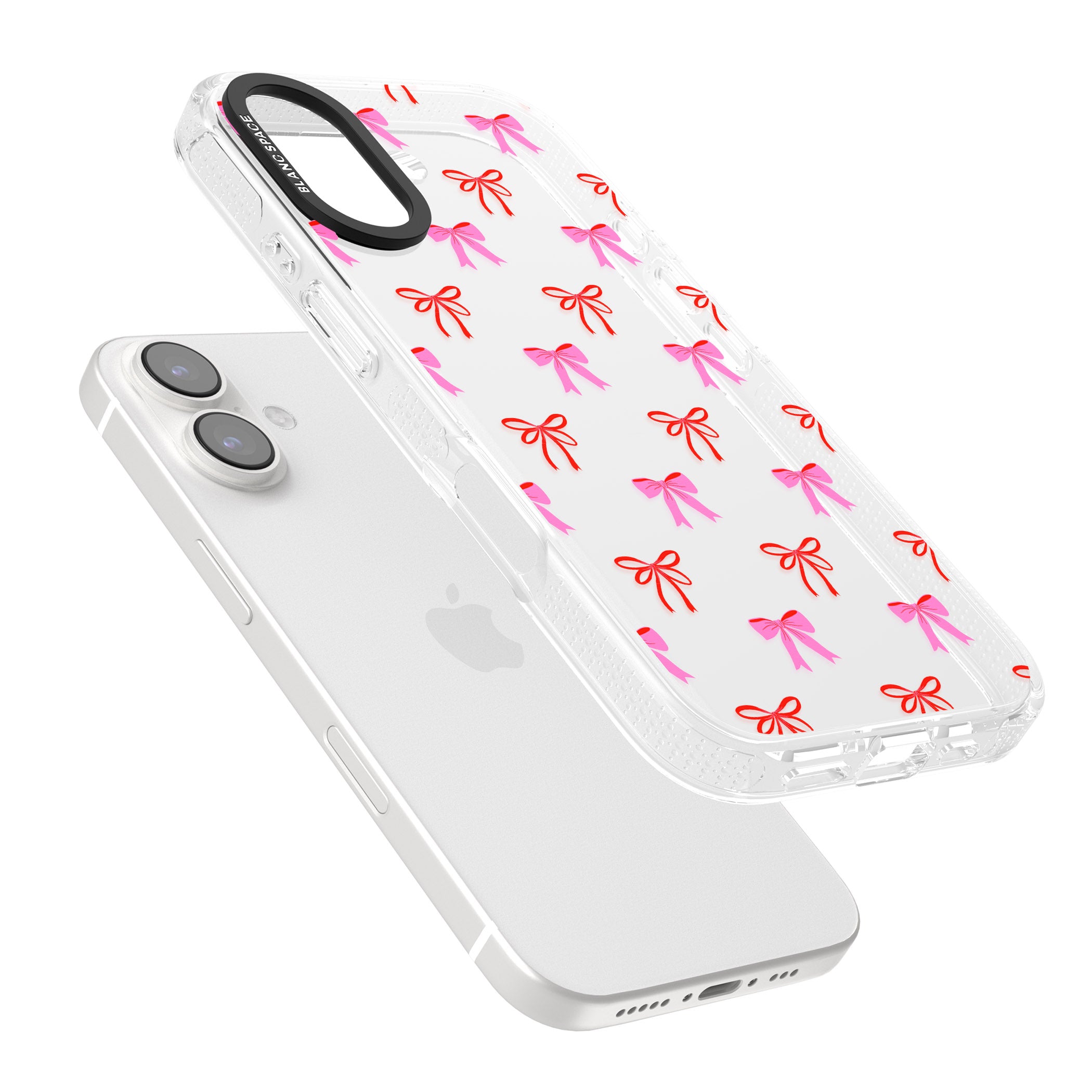 Cute Bow Pattern iPhone 16 / 16 Plus Clear Case Impact Air - Blanc Space