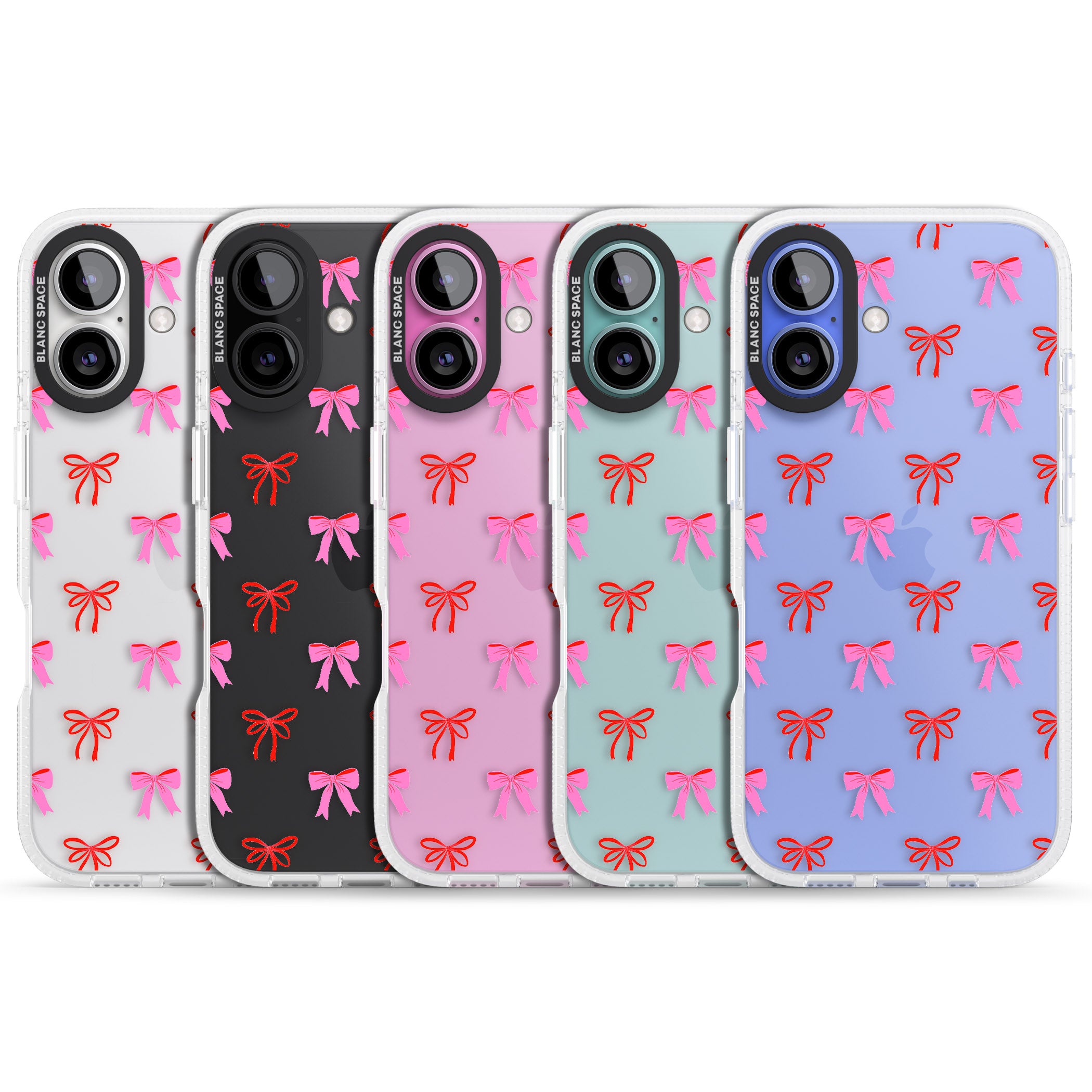 Cute Bow Pattern iPhone 16 / 16 Plus Clear Case Impact Air - Blanc Space