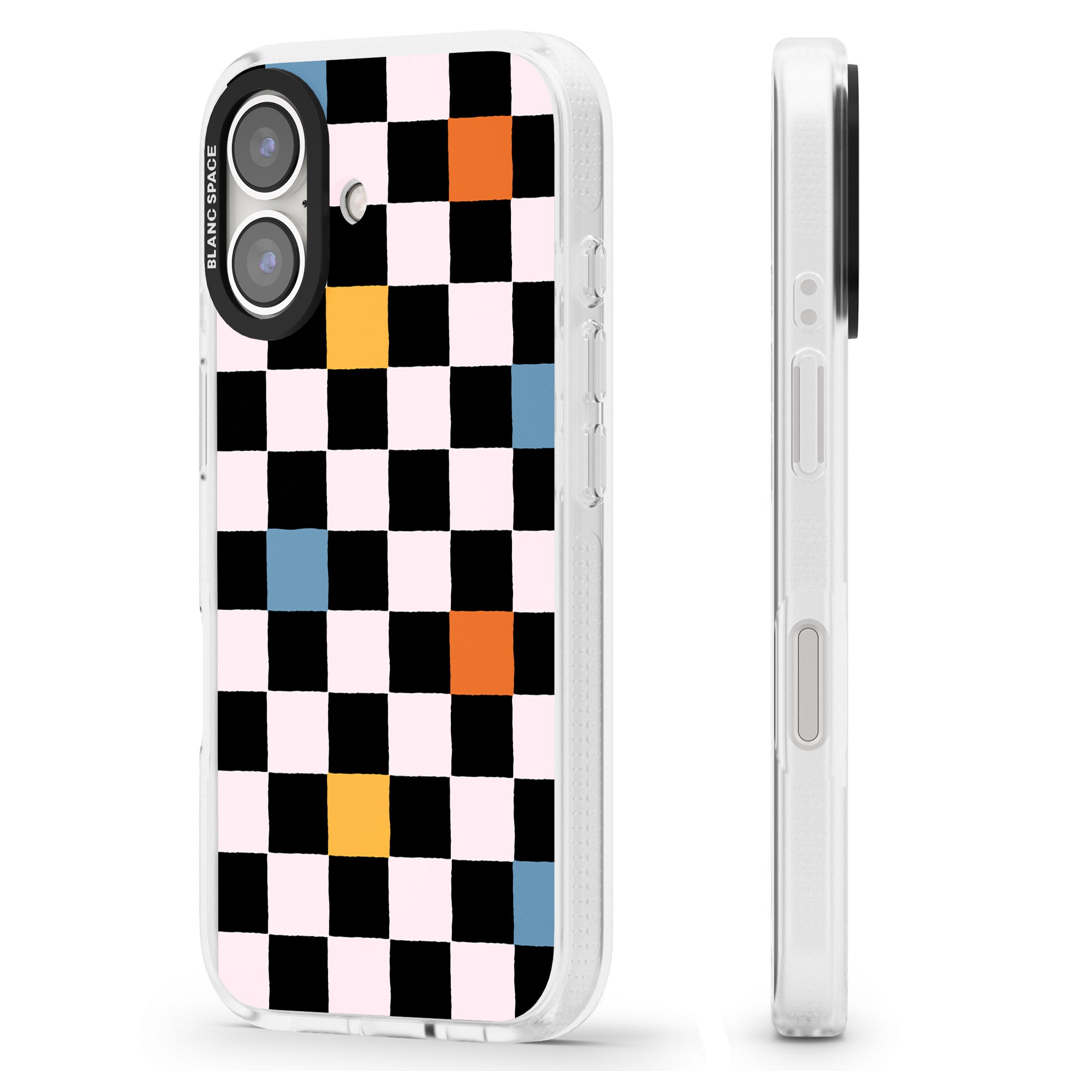 Vibrant Retro Checkered iPhone 16 / 16 Plus Clear Case Impact Air - Blanc Space