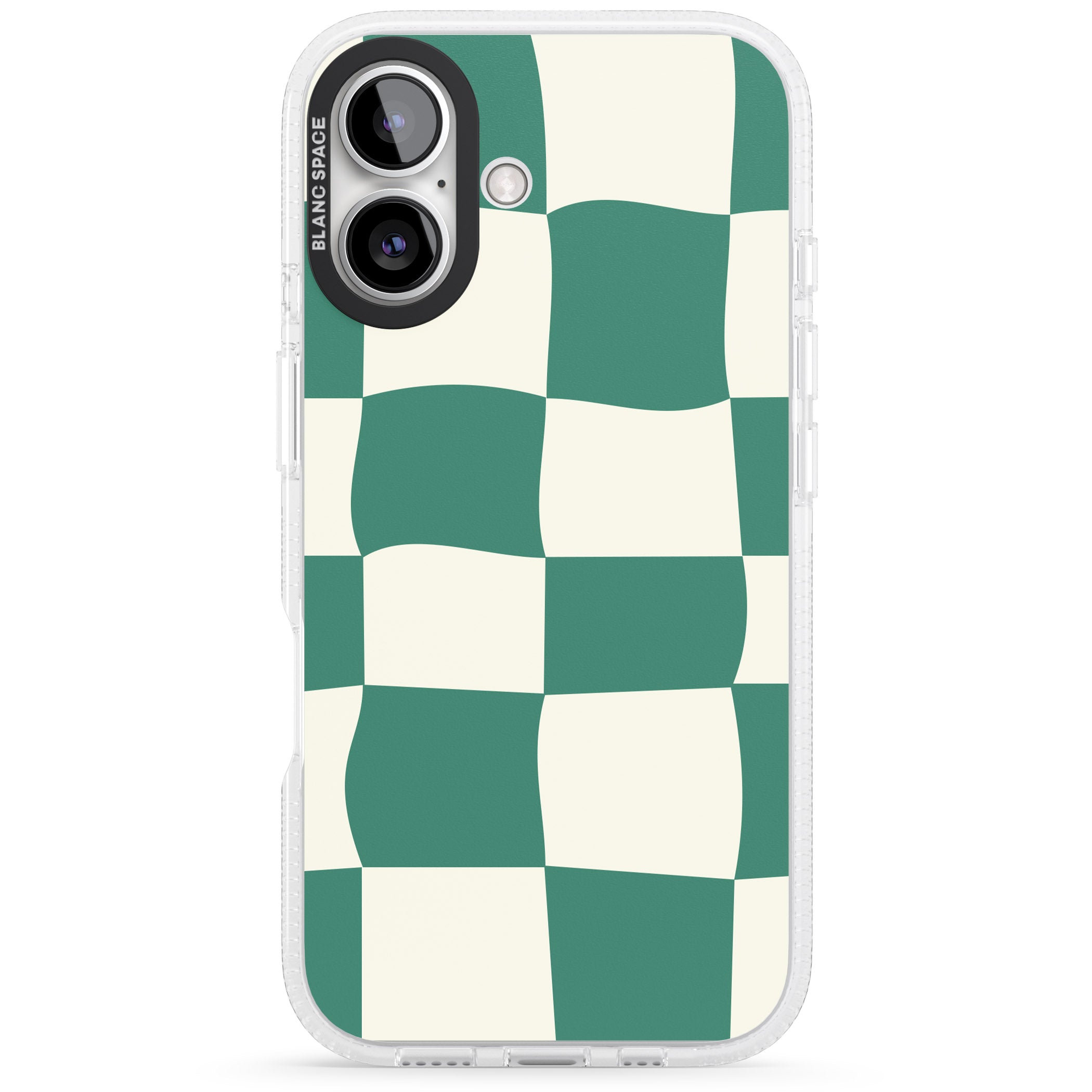 Green & Cream Wavy Check iPhone 16 / 16 Plus Clear Case Impact Air - Blanc Space