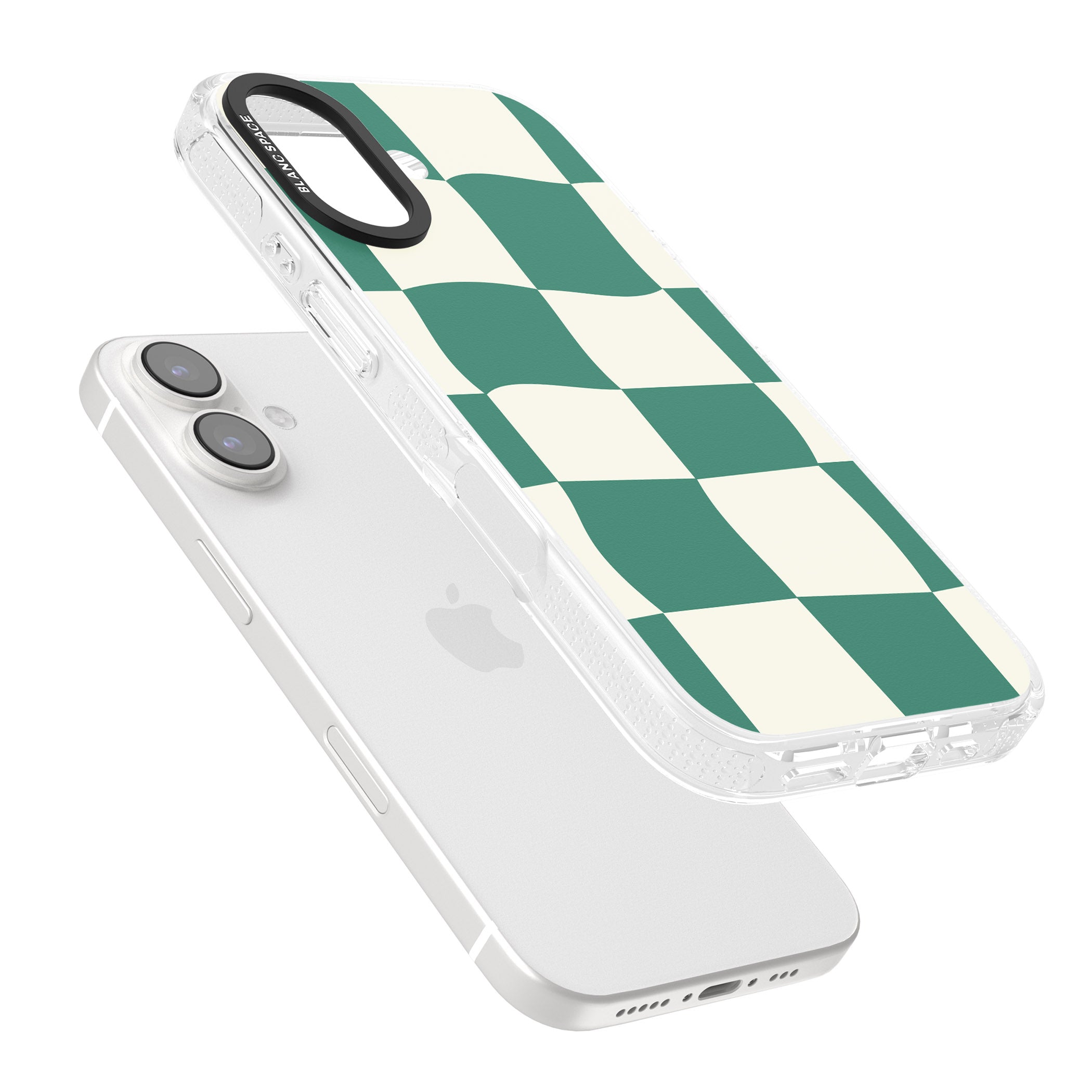 Green & Cream Wavy Check iPhone 16 / 16 Plus Clear Case Impact Air - Blanc Space