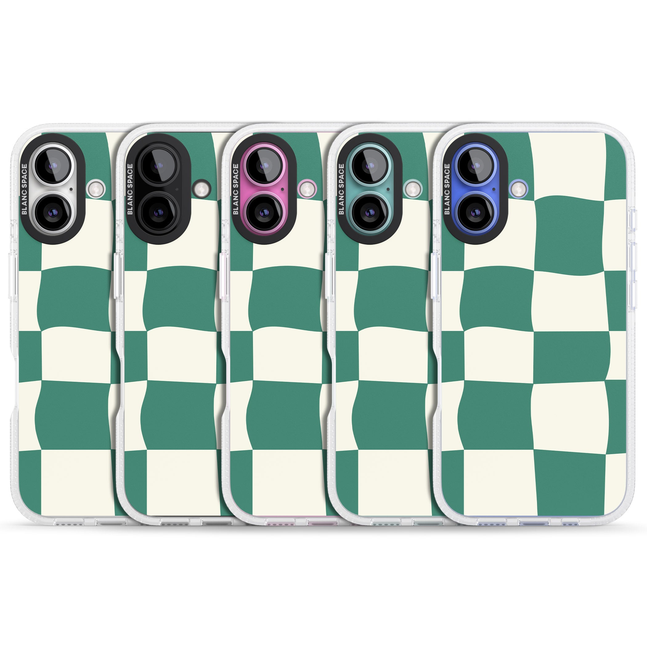 Green & Cream Wavy Check iPhone 16 / 16 Plus Clear Case Impact Air - Blanc Space