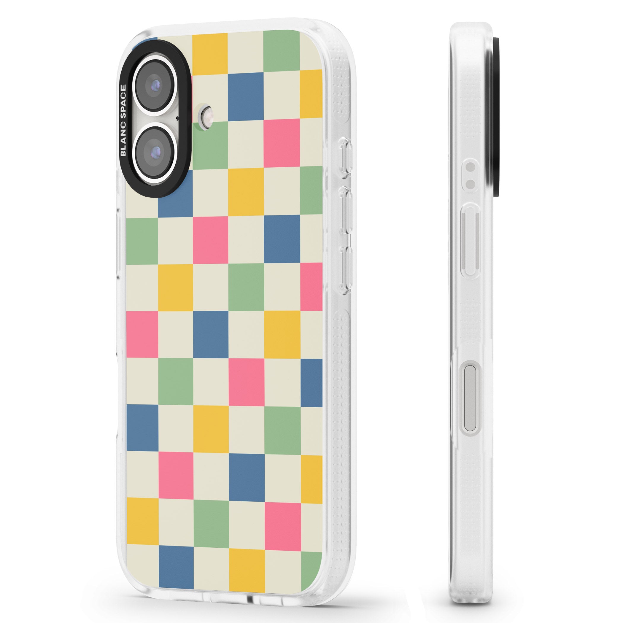Pastel Multicolor Checkered iPhone 16 / 16 Plus Clear Case Impact Air - Blanc Space