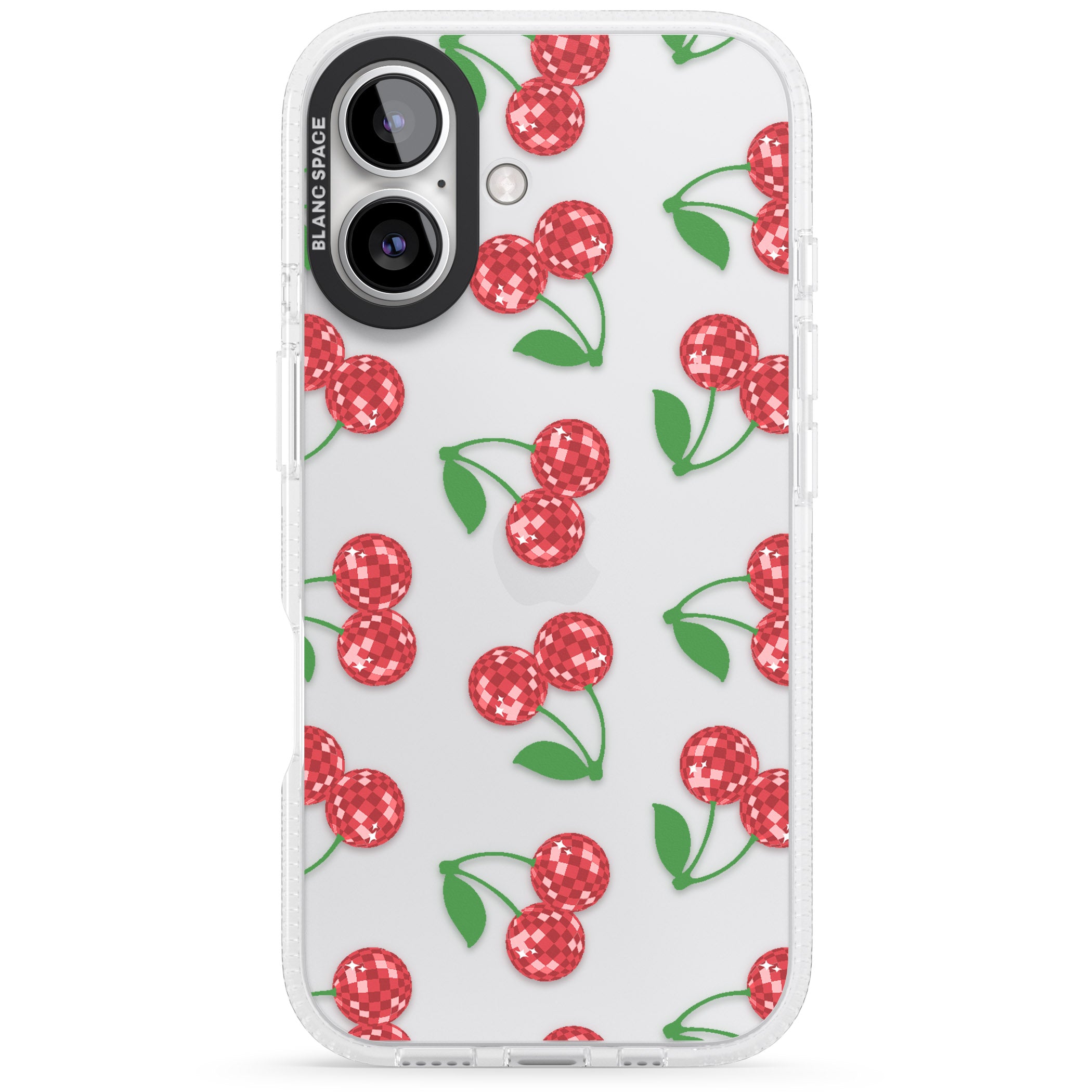 Disco Cherry Pattern iPhone 16 / 16 Plus Clear Case Impact Air - Blanc Space