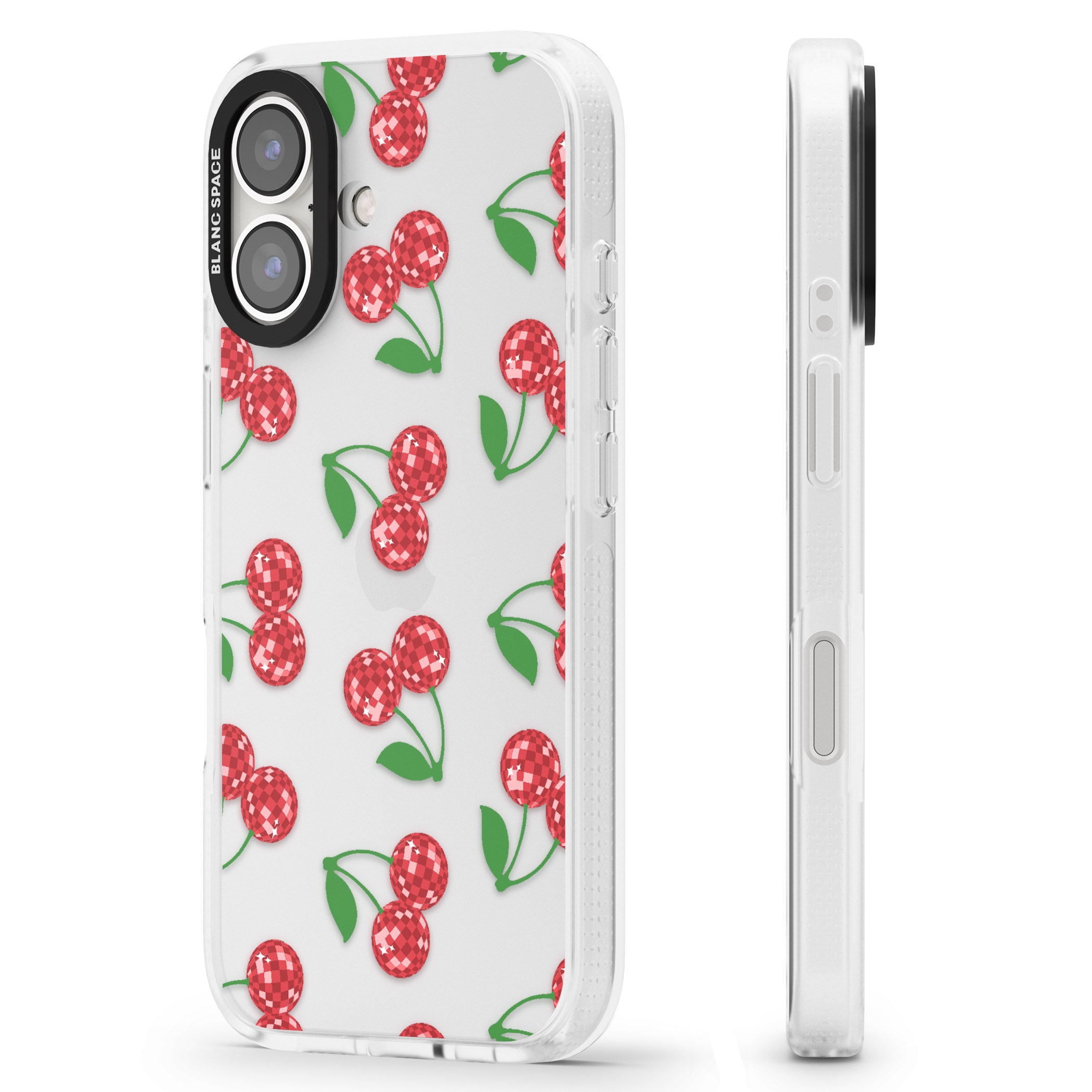 Disco Cherry Pattern iPhone 16 / 16 Plus Clear Case Impact Air - Blanc Space
