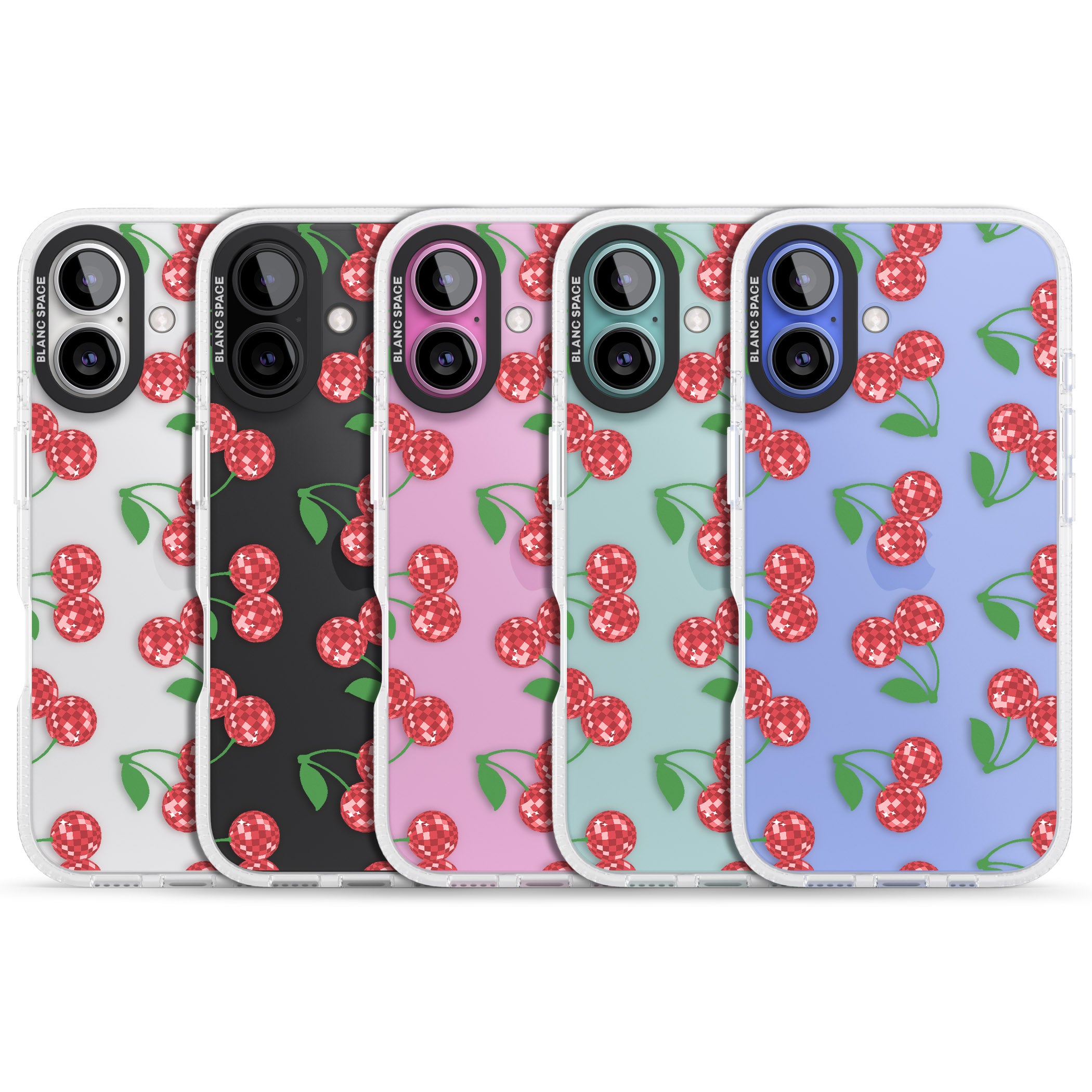 Disco Cherry Pattern iPhone 16 / 16 Plus Clear Case Impact Air - Blanc Space