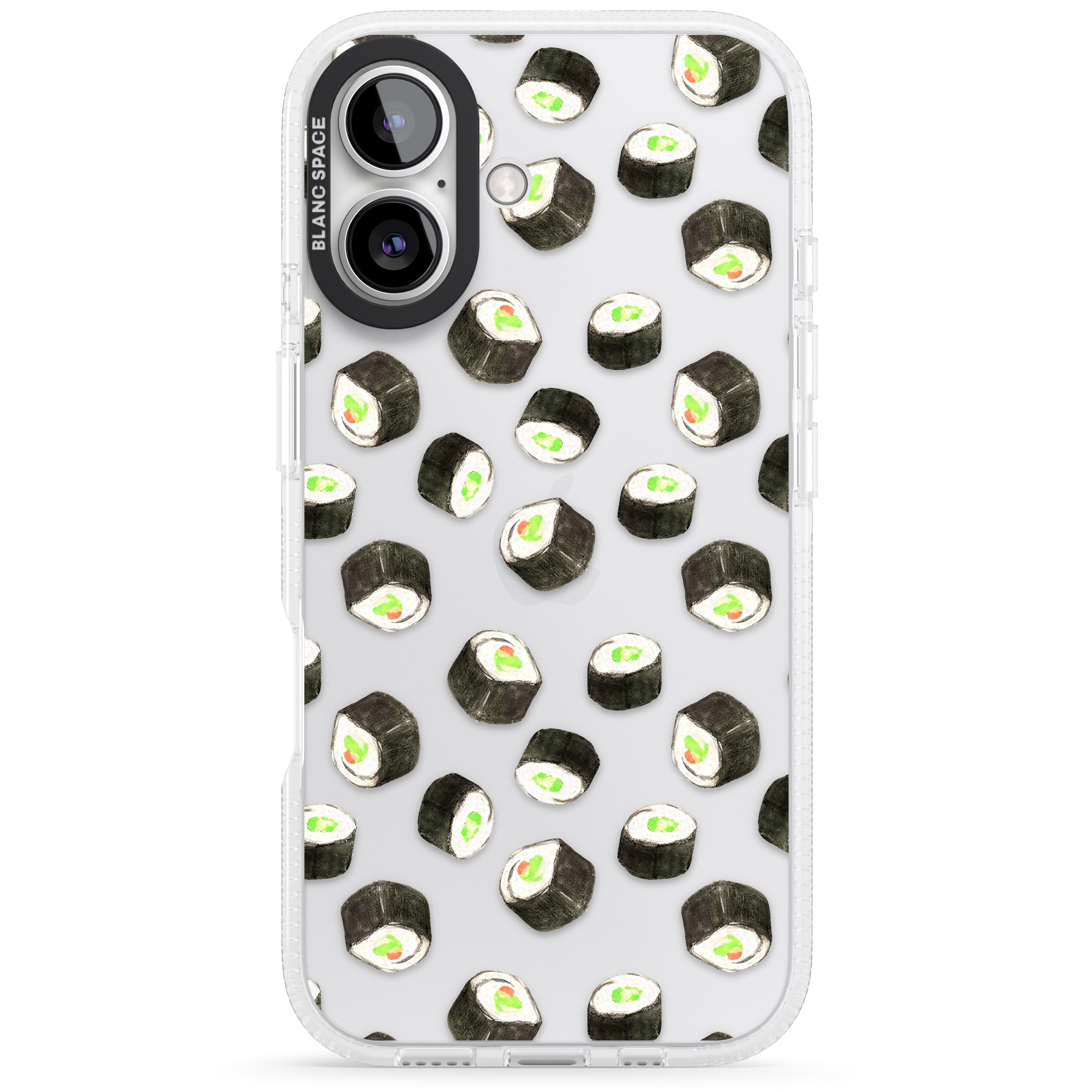 Maki Rolls Sushi Pattern iPhone 16 / 16 Plus Clear Case Impact Air - Blanc Space
