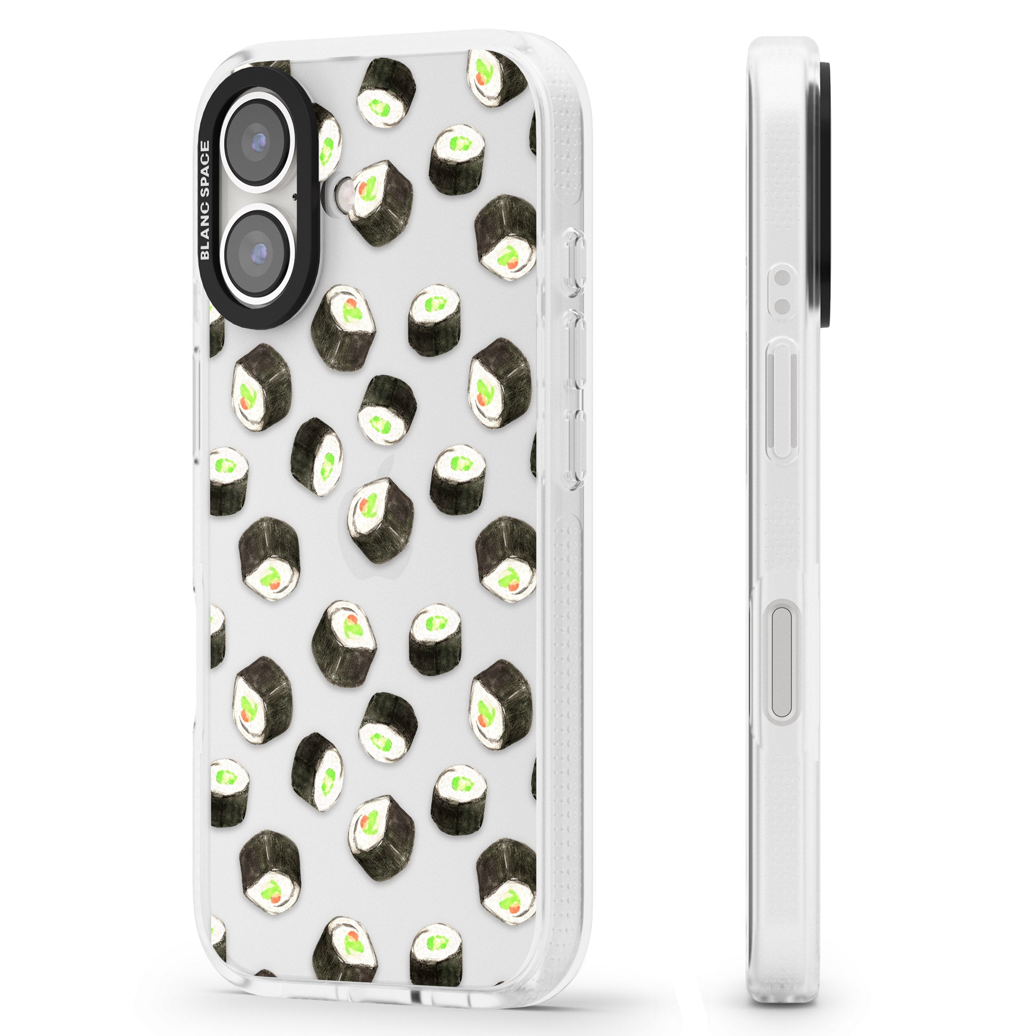 Maki Rolls Sushi Pattern iPhone 16 / 16 Plus Clear Case Impact Air - Blanc Space