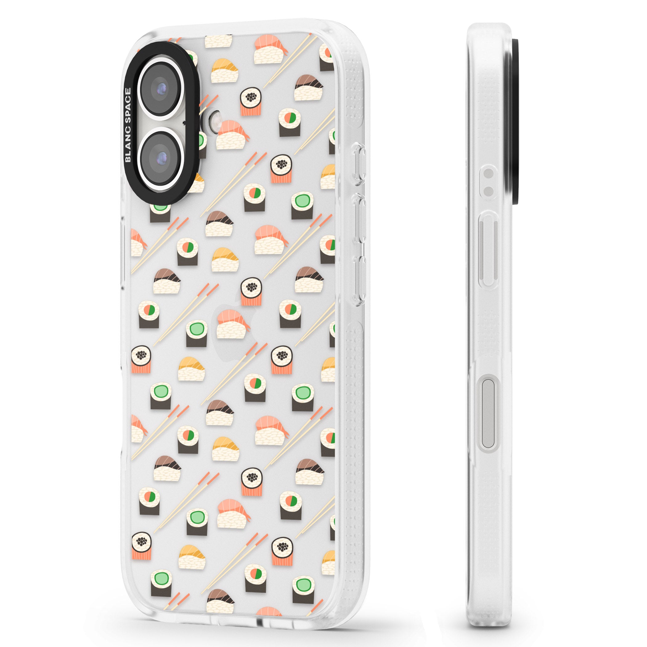 Sushi & Chopsticks Pattern iPhone 16 / 16 Plus Clear Case Impact Air - Blanc Space