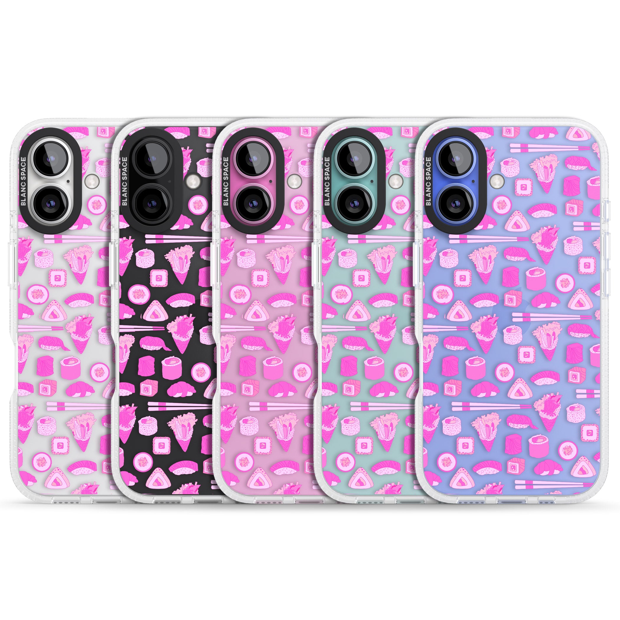 Bright Pink Sushi Pattern iPhone 16 / 16 Plus Clear Case Impact Air - Blanc Space