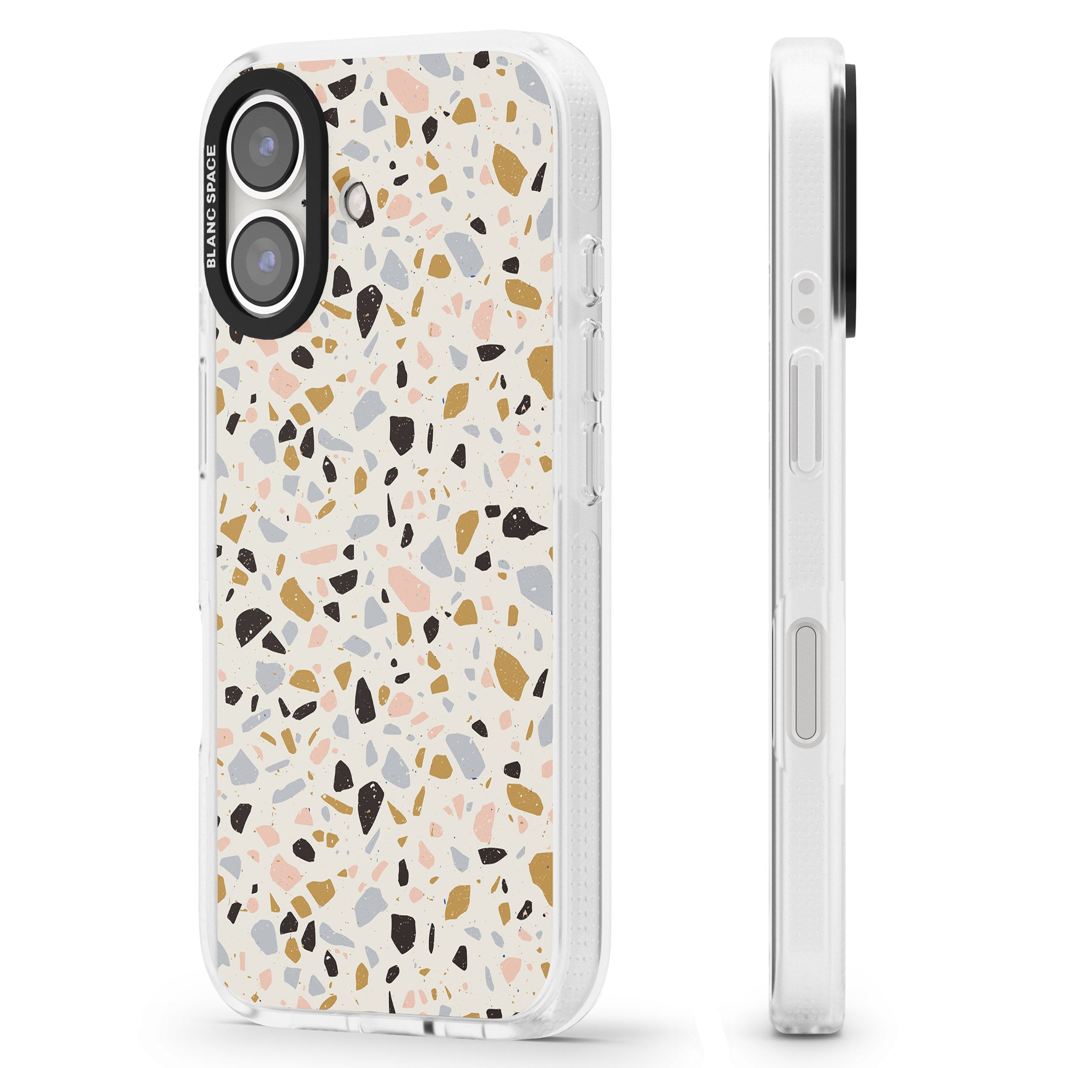 Pale Pink, Blue, & Mocha Terrazzo Pattern iPhone 16 / 16 Plus Clear Case Impact Air - Blanc Space